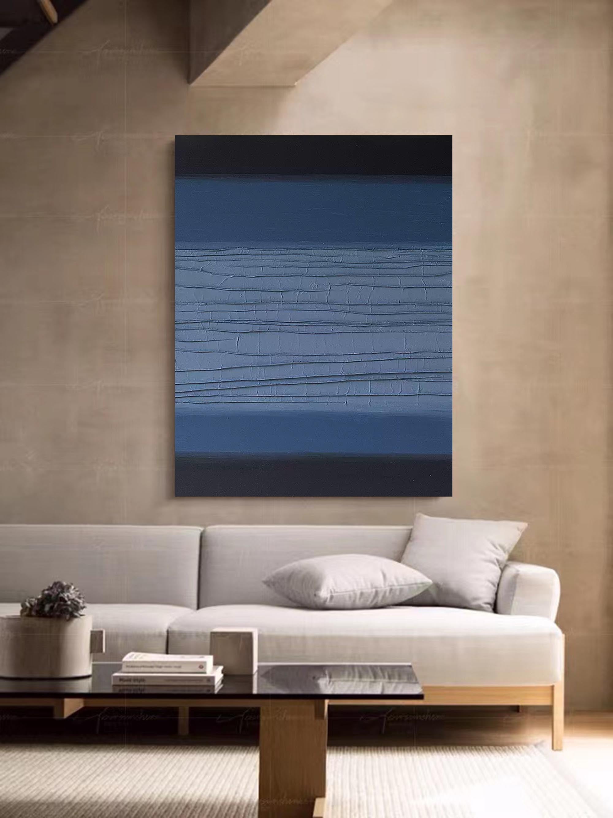 Textured Blue and Black Abstract Oil Painting – Contemporary Wall Art