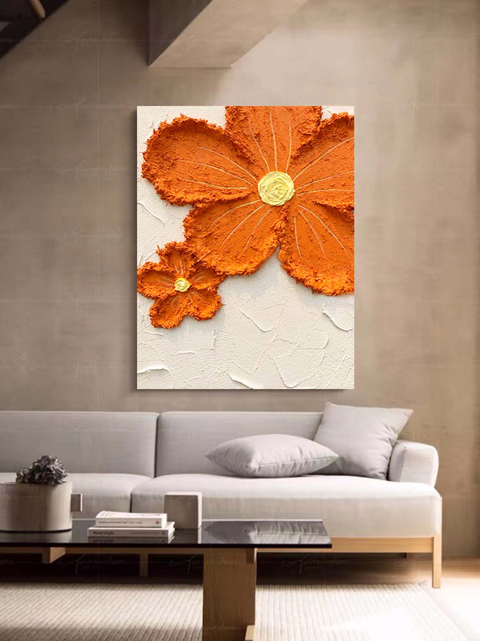 Textured Floral Art in Orange Hues