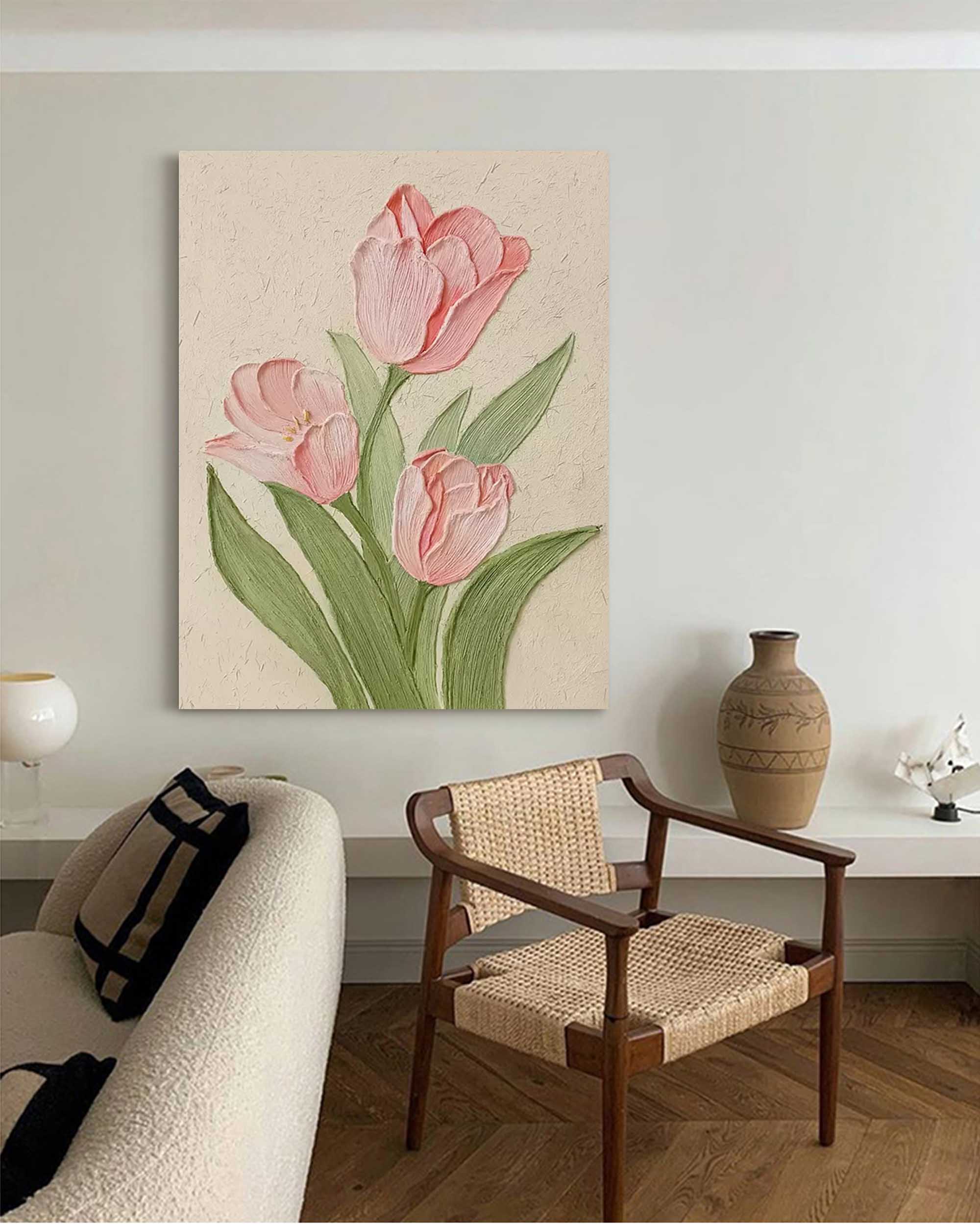 Pink Tulip Textured Canvas Art