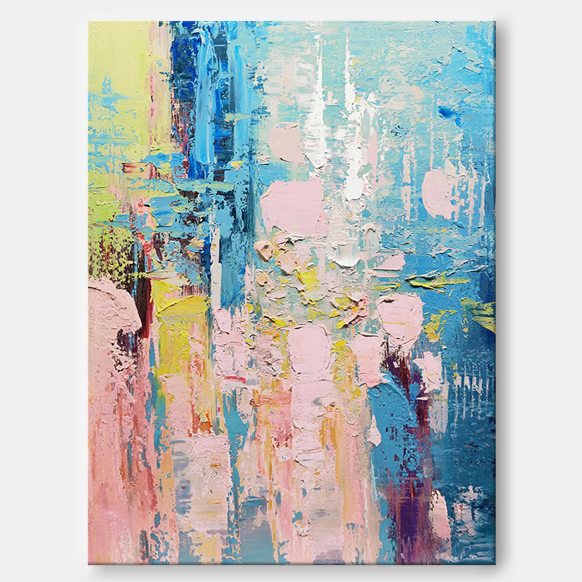 Serene Blue and Pink Abstract Textured Canvas Art
