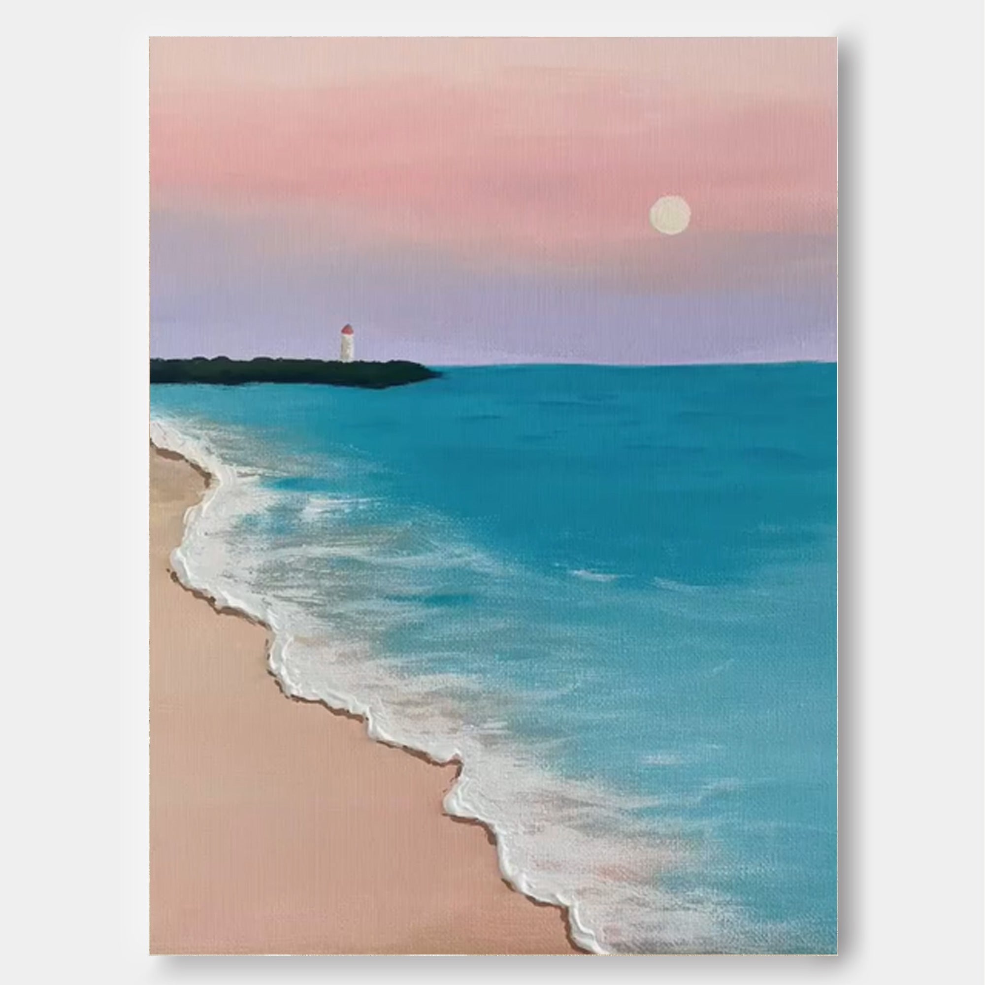 Serene Beach with Lighthouse Sunset