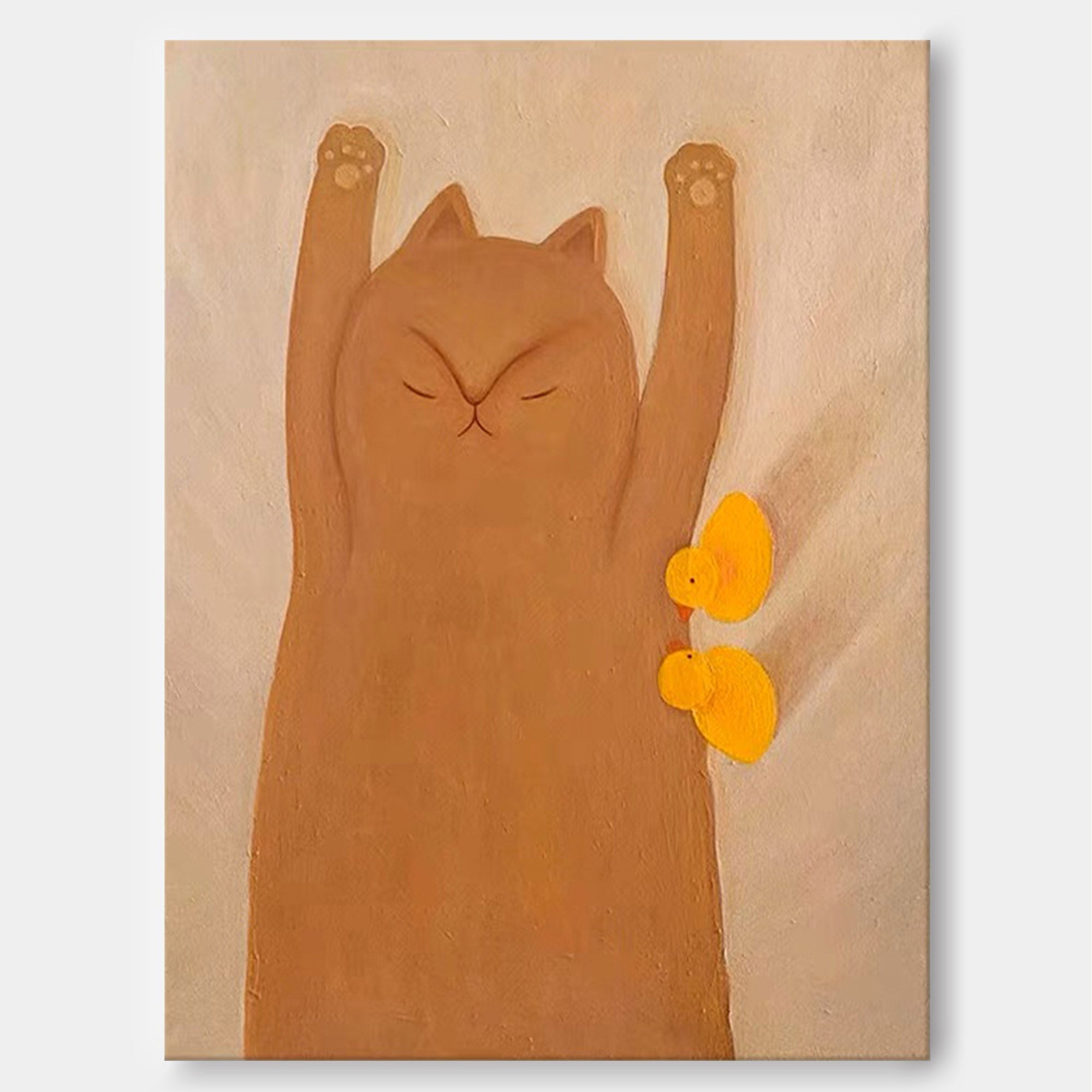 Adorable Cat and Ducks Minimalist Canvas Art