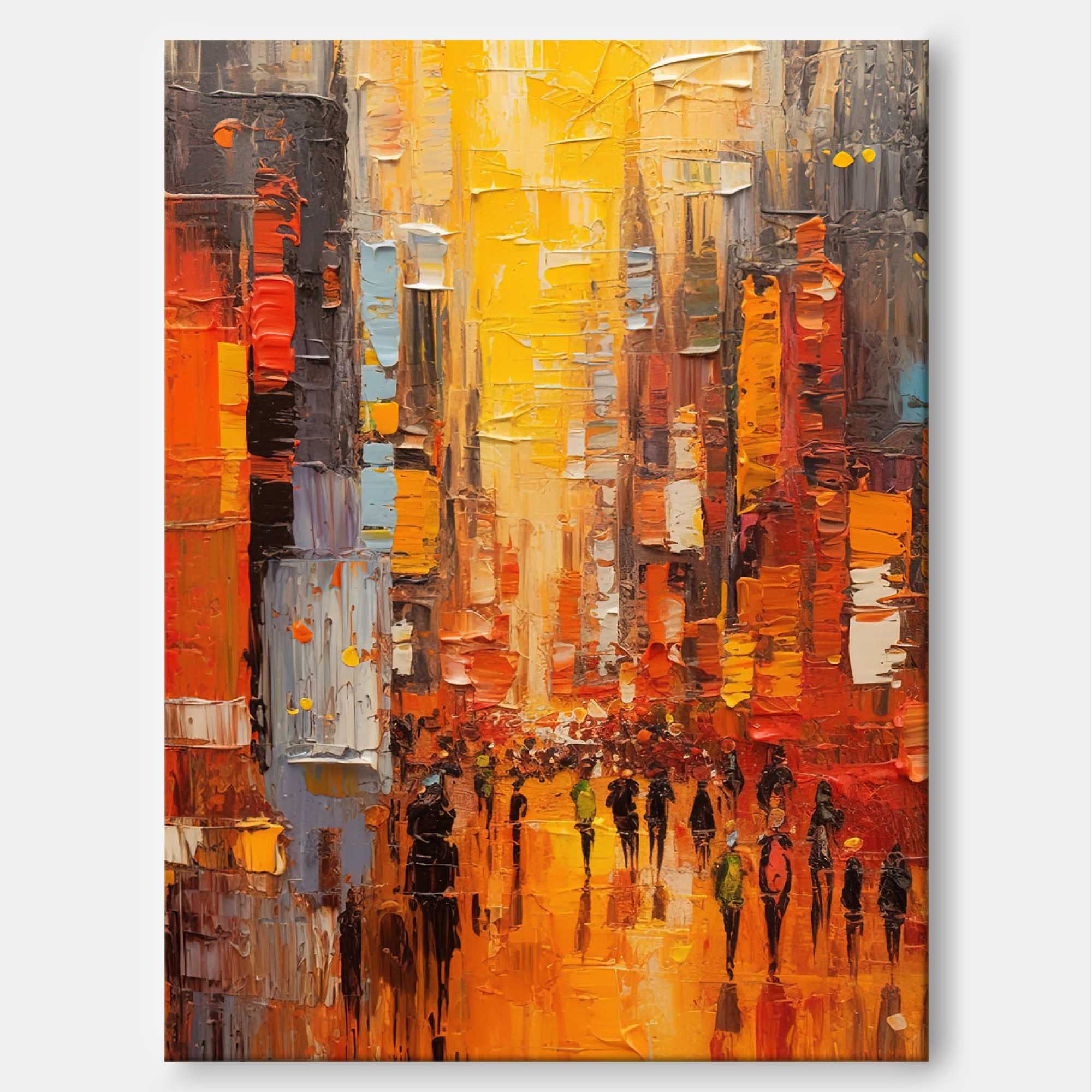 Nighttime City Walk Oil Painting