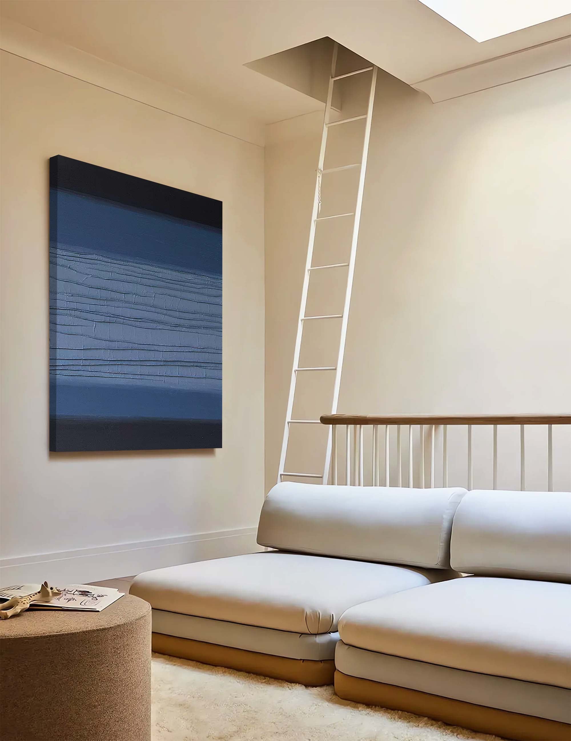 Textured Blue and Black Abstract Oil Painting – Contemporary Wall Art