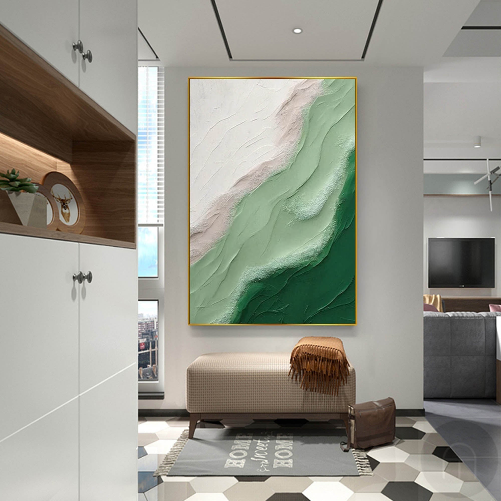 Textured Green Wave Abstract Canvas Art