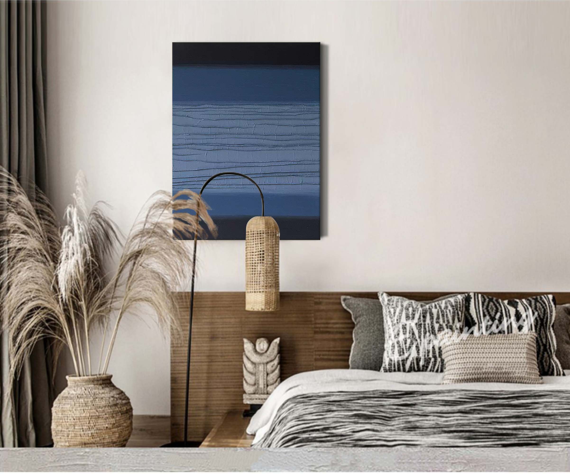 Textured Blue and Black Abstract Oil Painting – Contemporary Wall Art