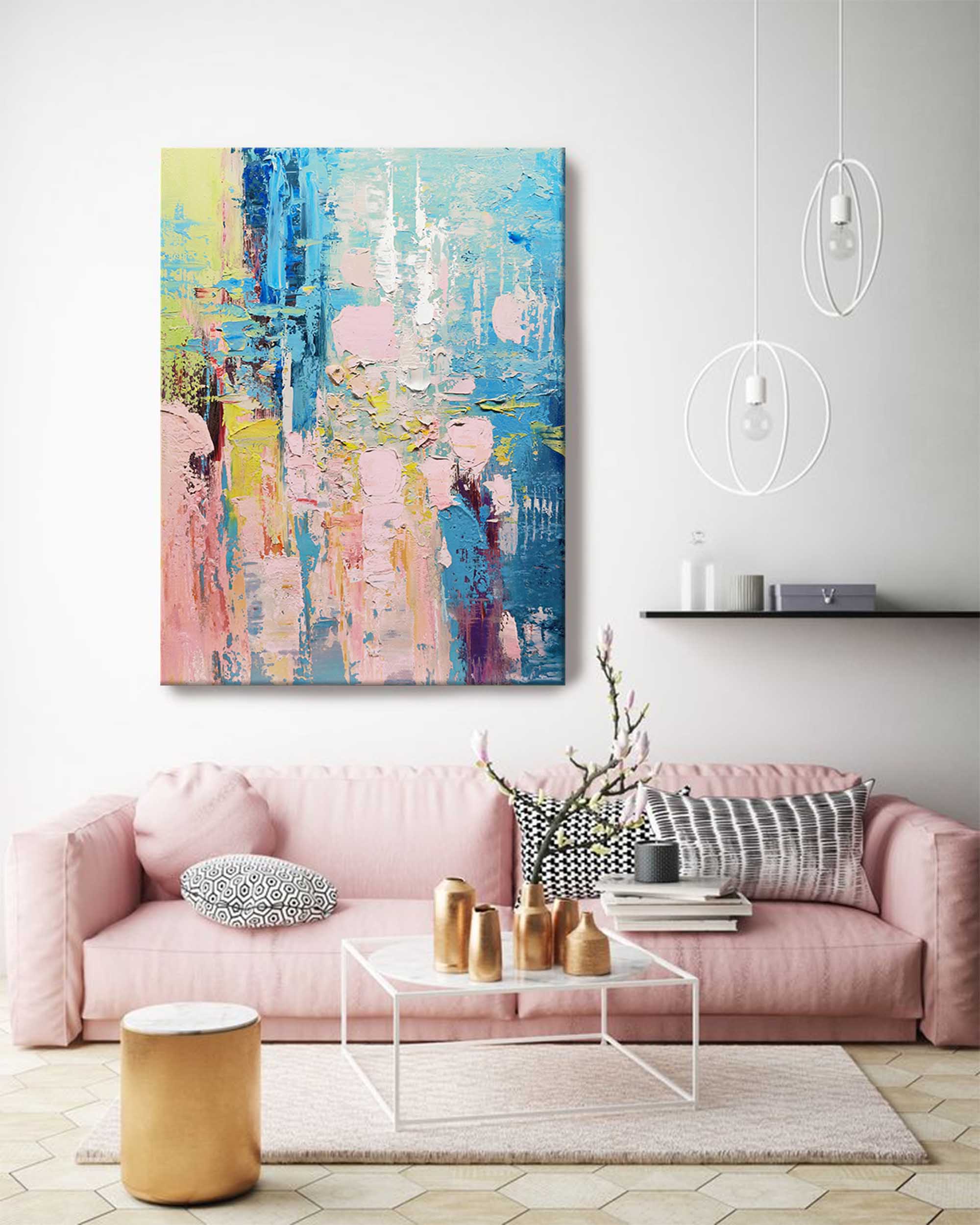 Serene Blue and Pink Abstract Textured Canvas Art