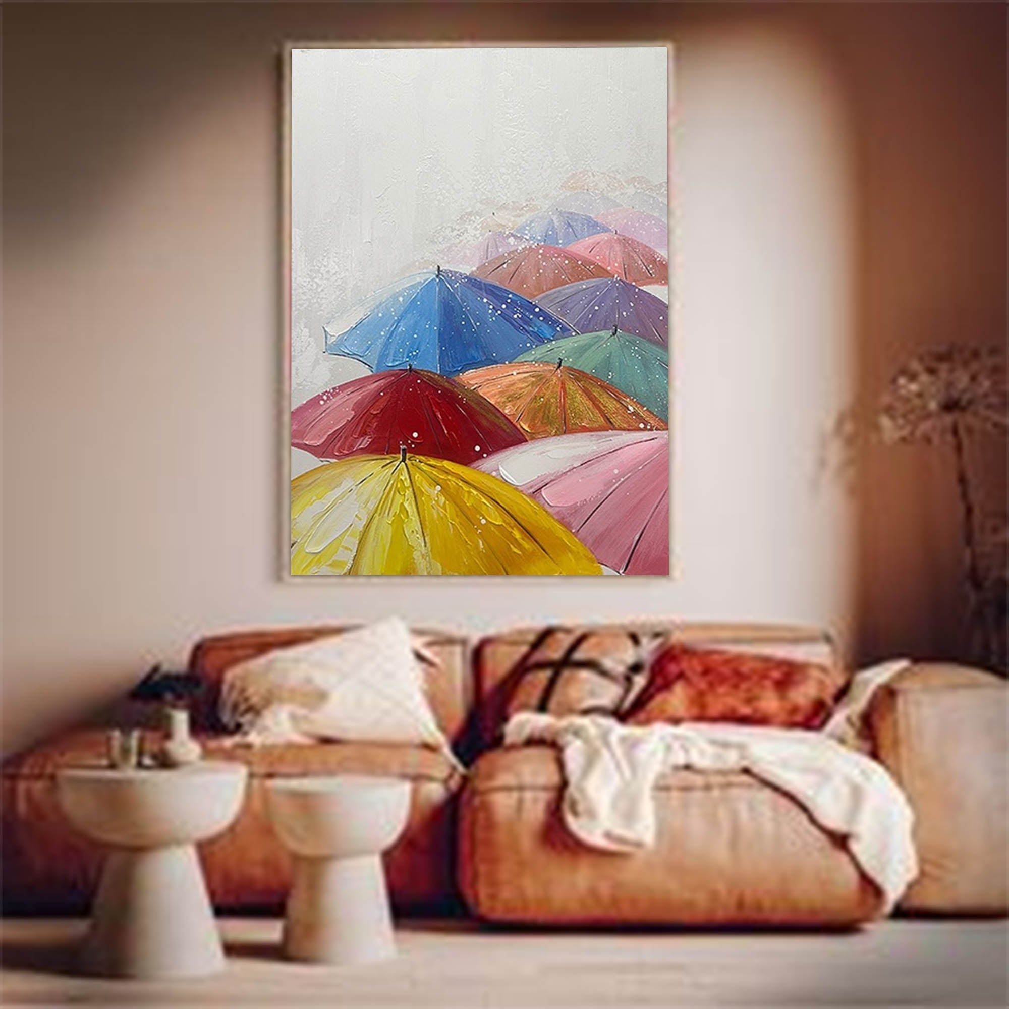 Colorful Umbrellas in the Rain Canvas Art