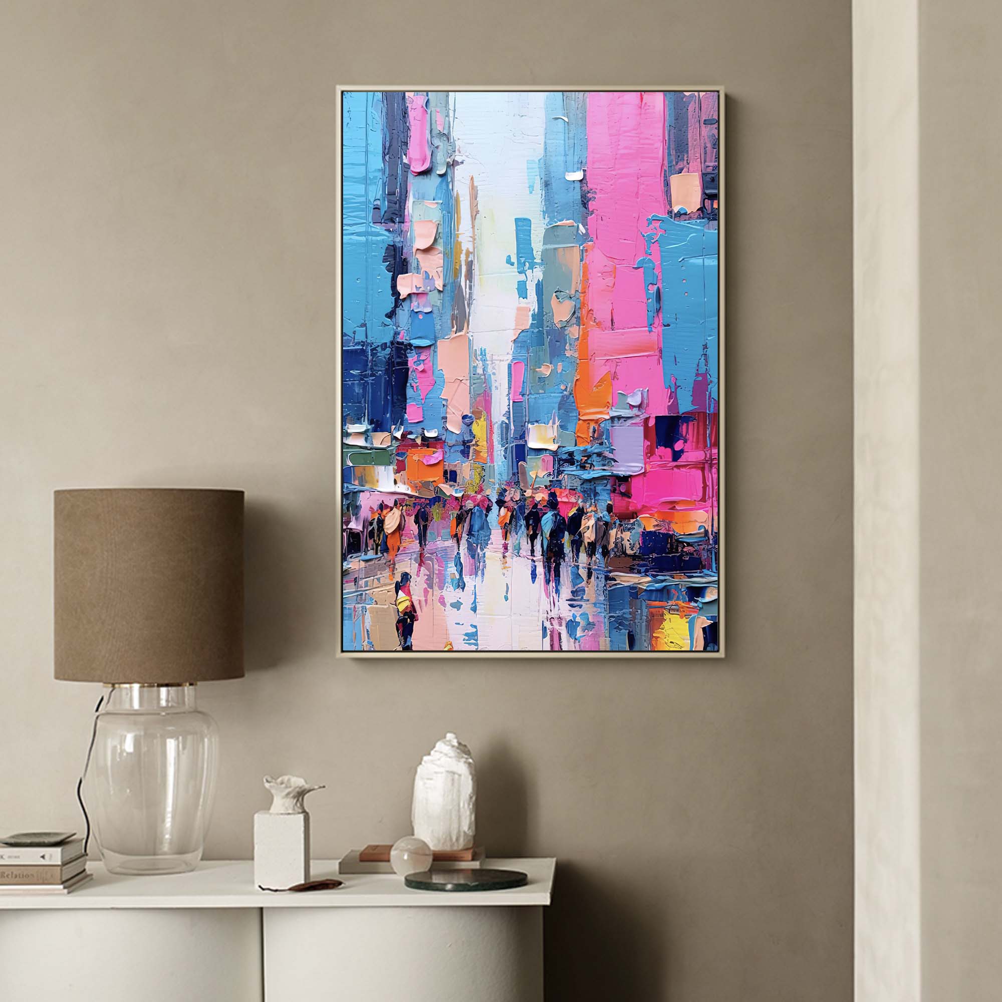 Vibrant City Life Oil Painting