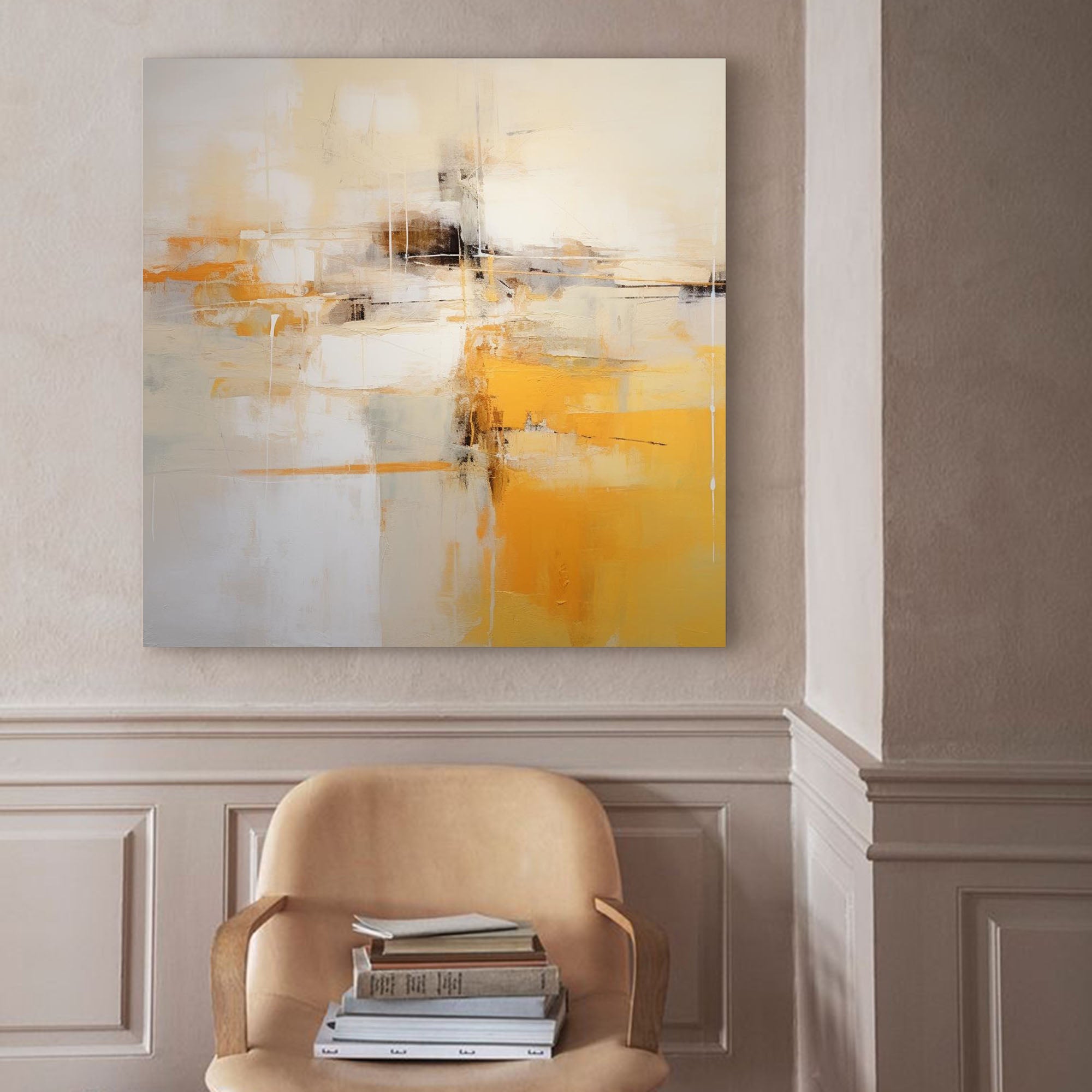 Elegant Yellow and White Abstract Art
