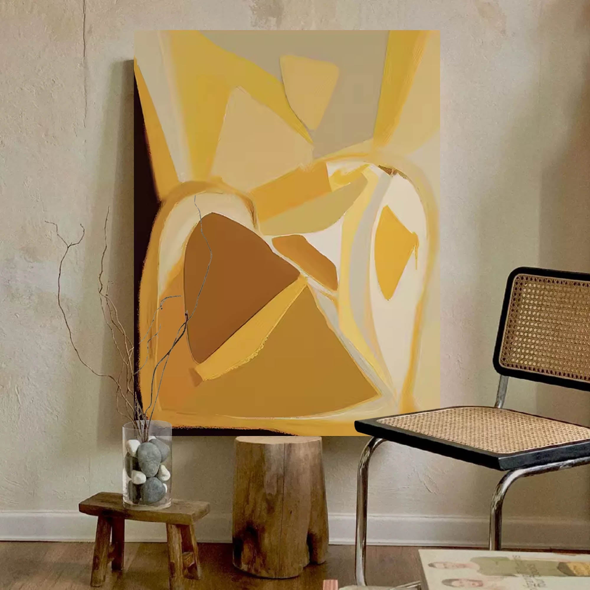 Geometric Golden Hues Abstract Art