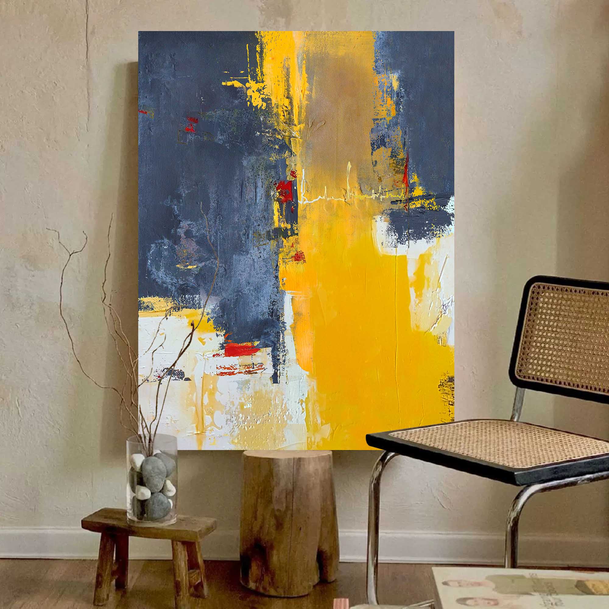 Modern Charcoal and Yellow Art