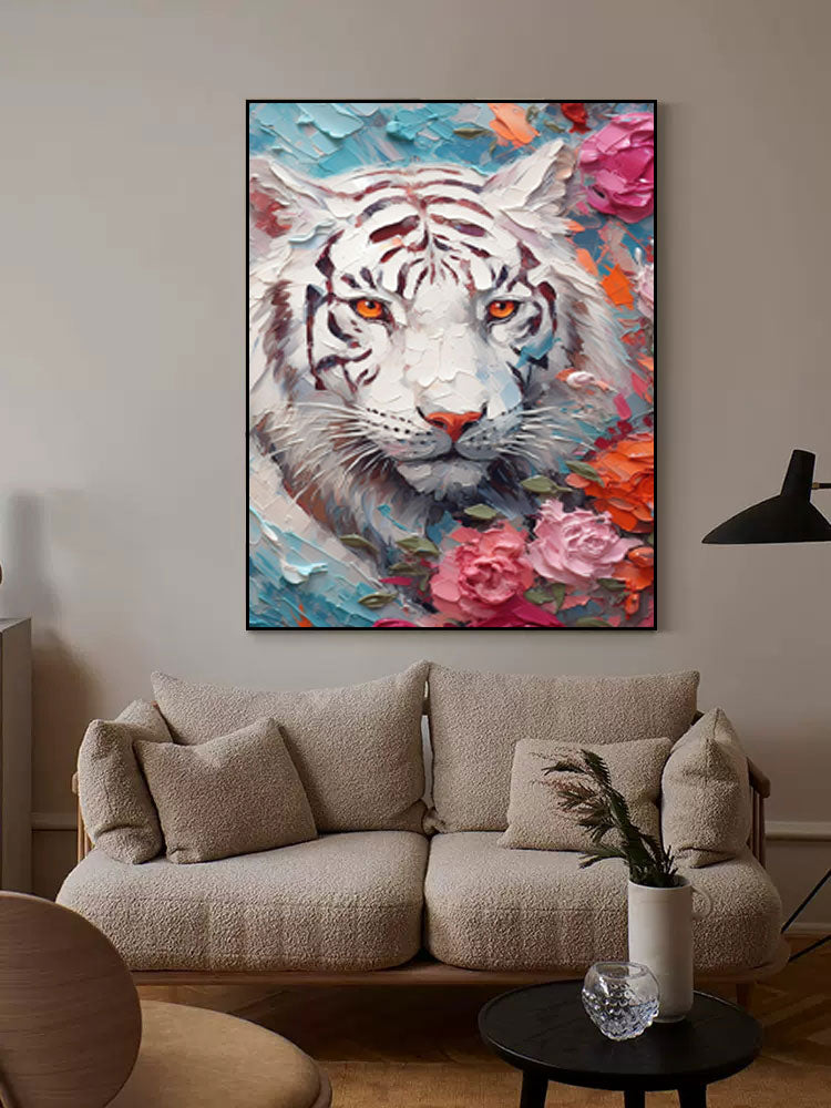 White Tiger in Blossoms: Bold Elegance