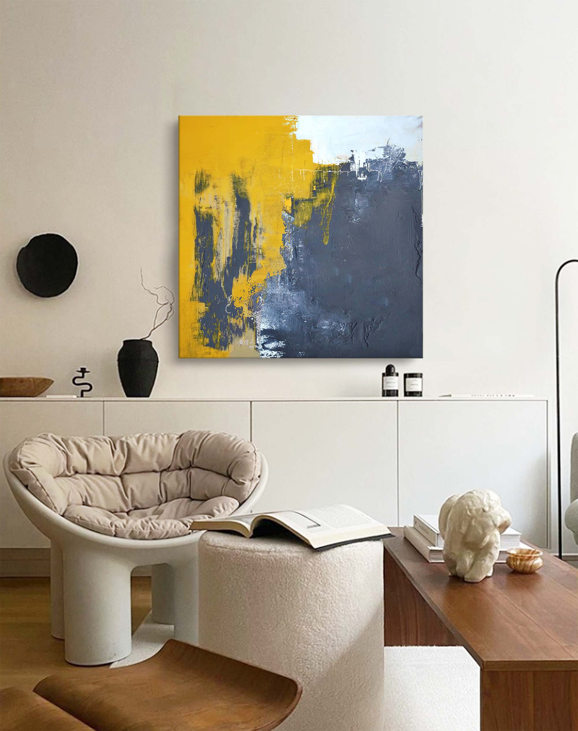 Modern Yellow and Grey Abstract Art