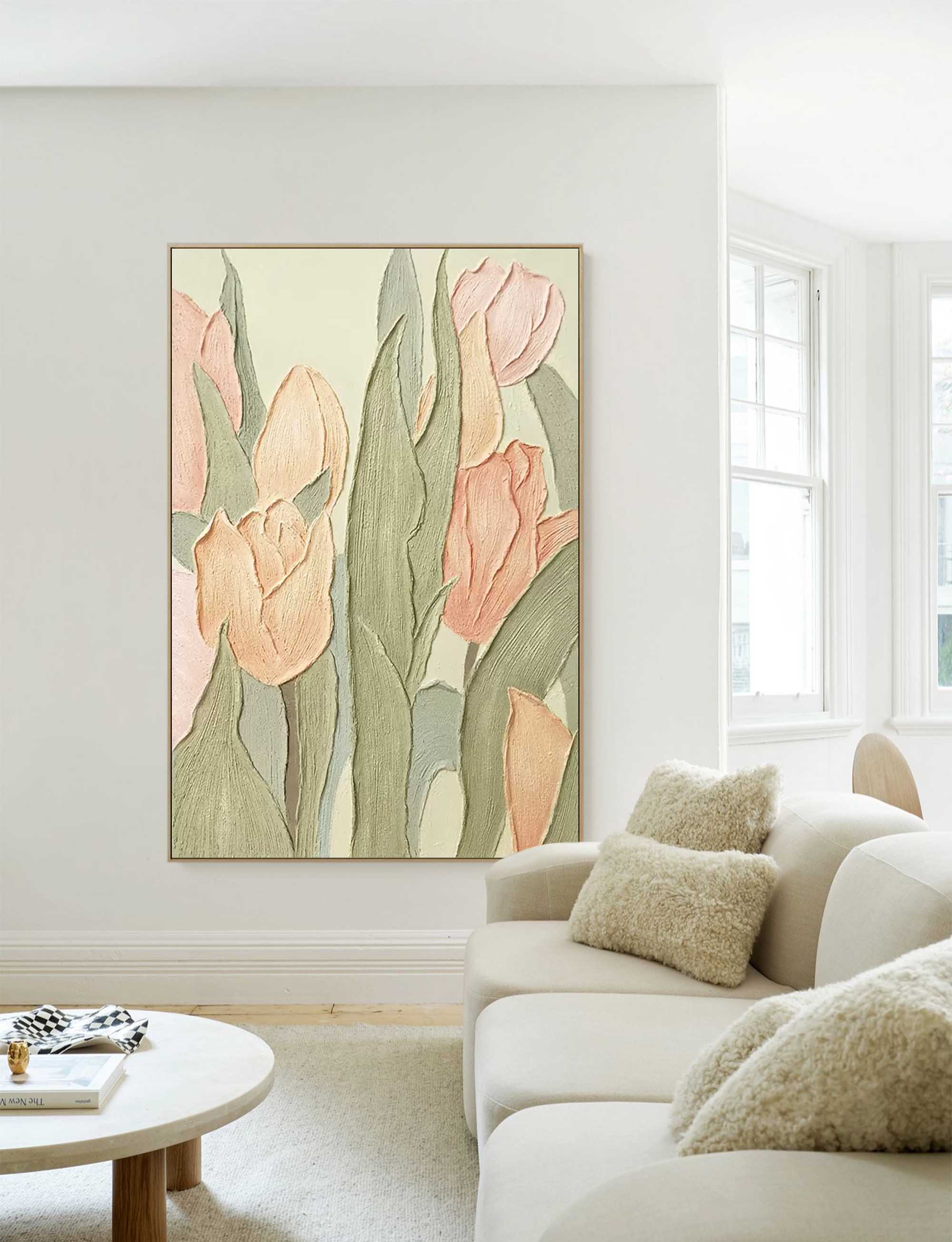 Pastel Tulip Textured Canvas Art