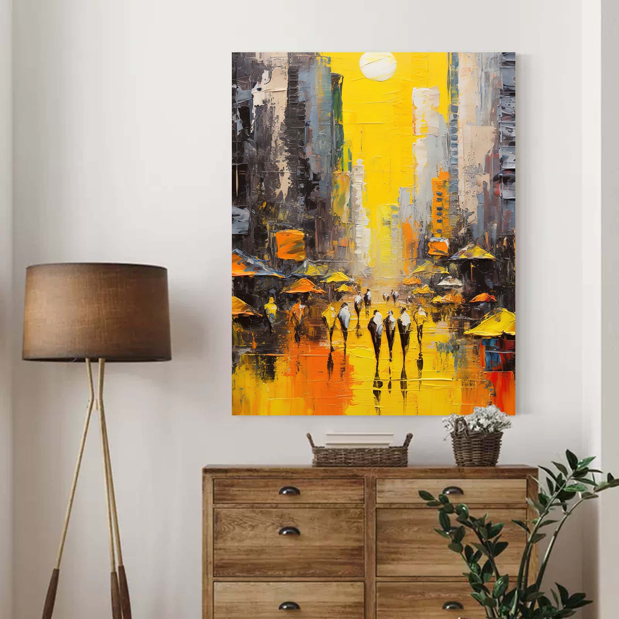 Sunlit Cityscape Abstract Oil Painting