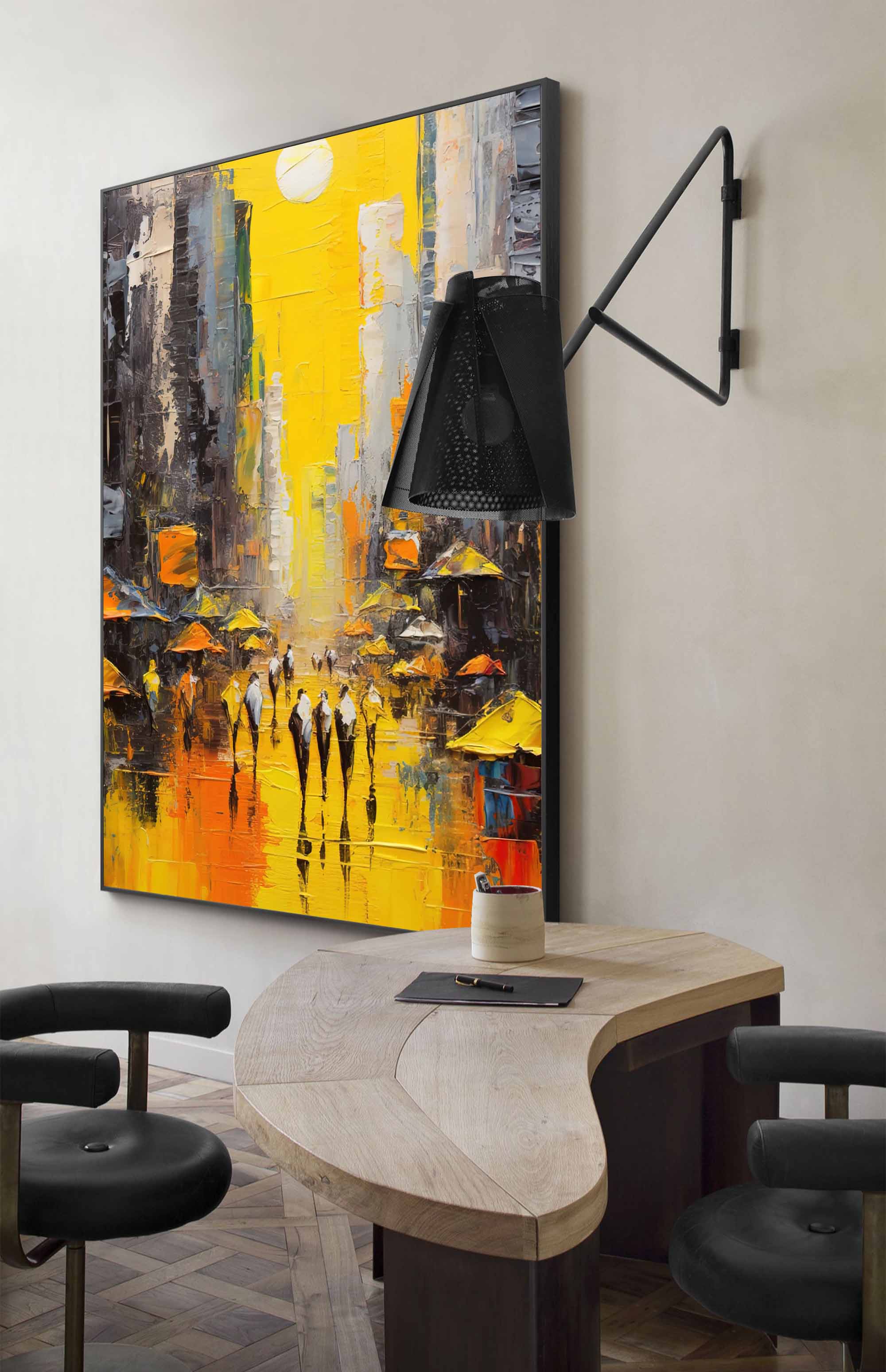 Sunlit Cityscape Abstract Oil Painting