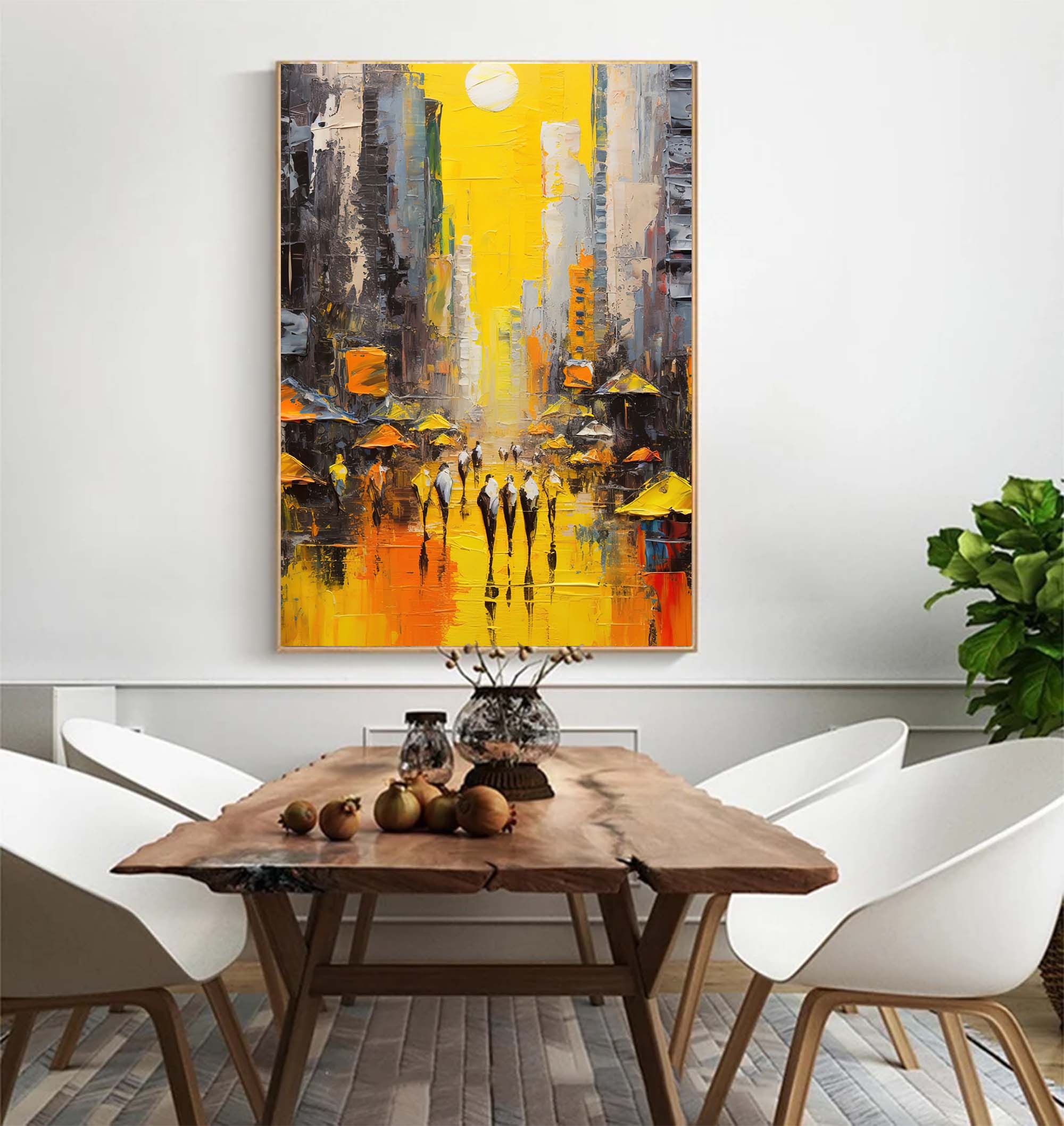 Sunlit Cityscape Abstract Oil Painting