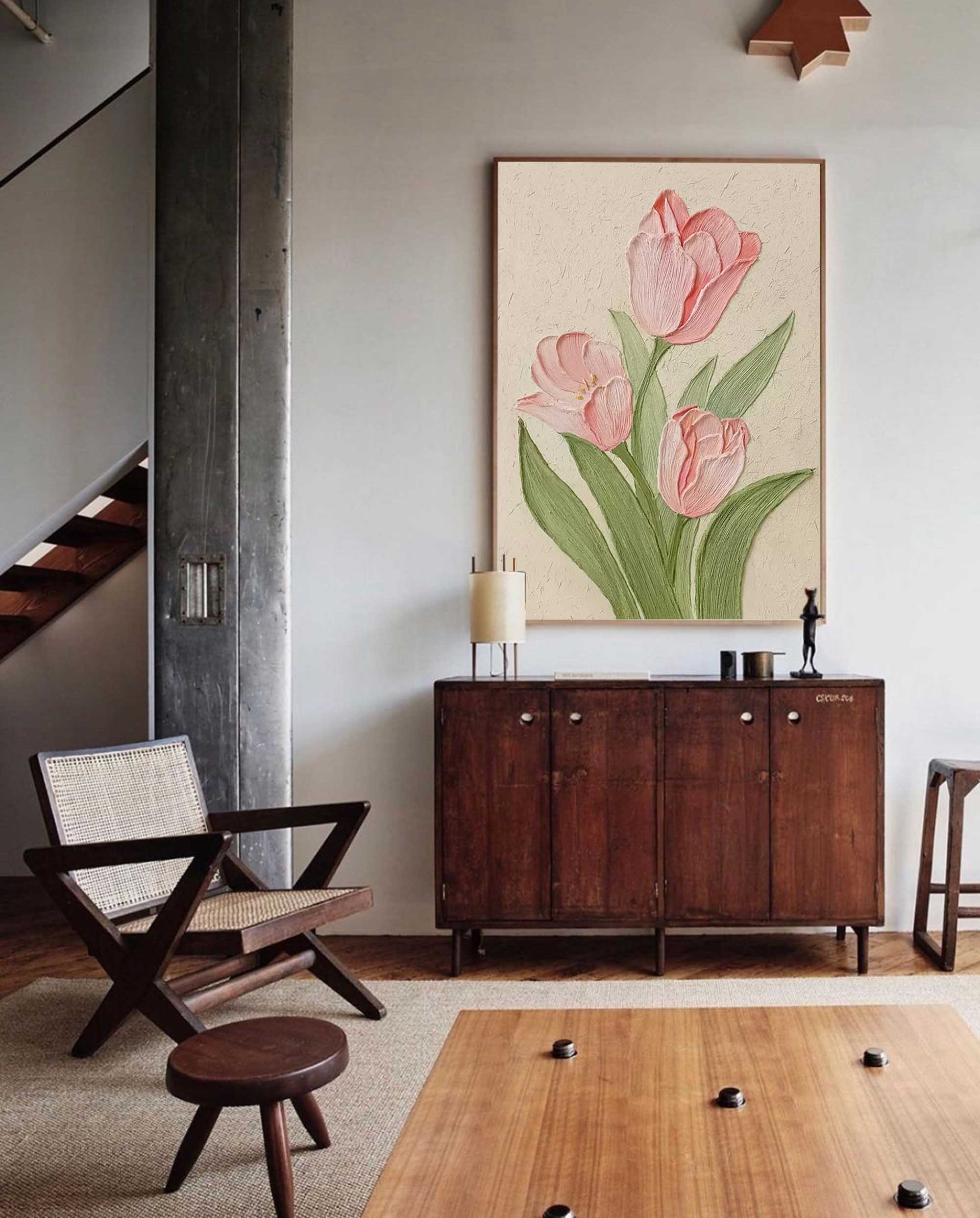 Pink Tulip Textured Canvas Art