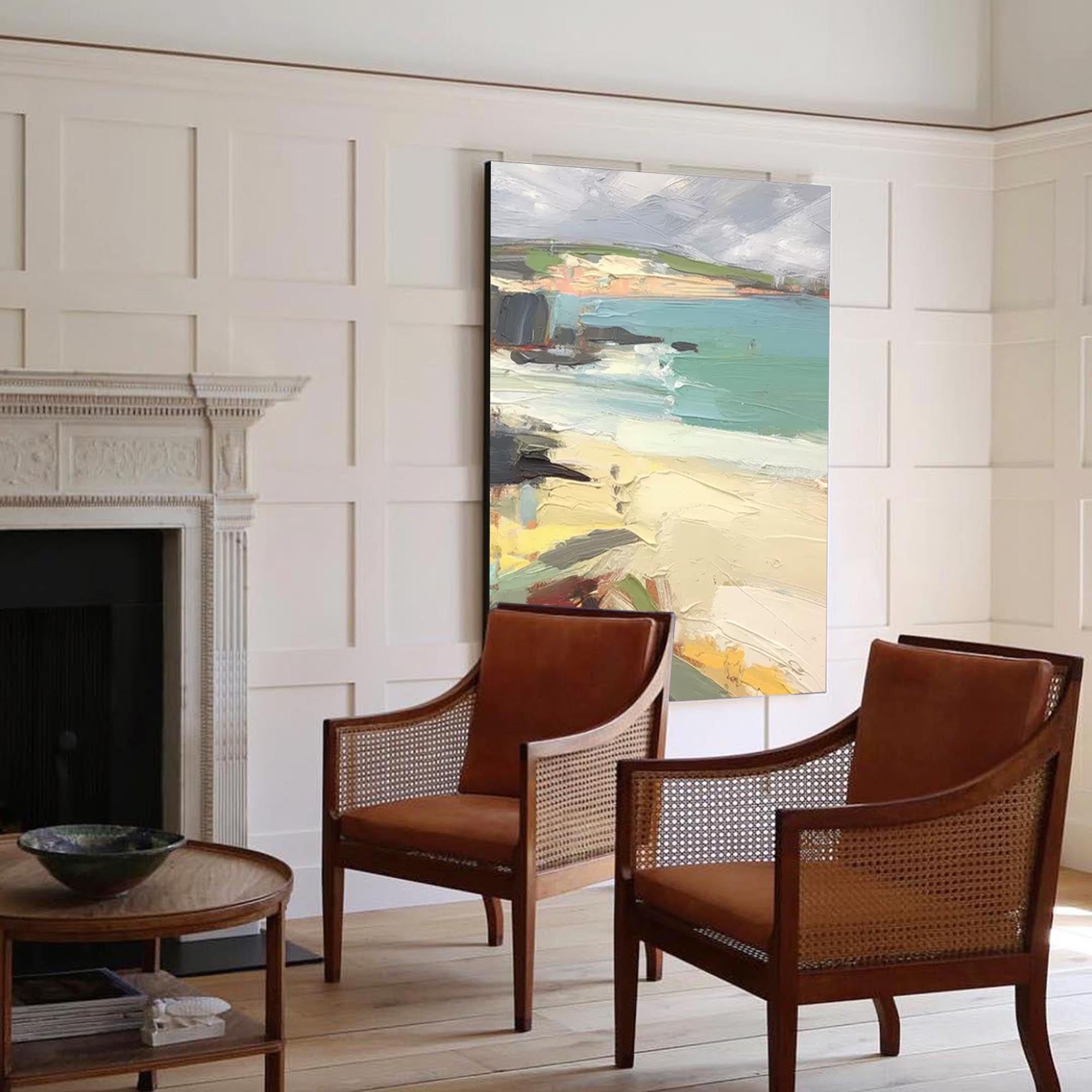 Serene Beachside Oil Painting