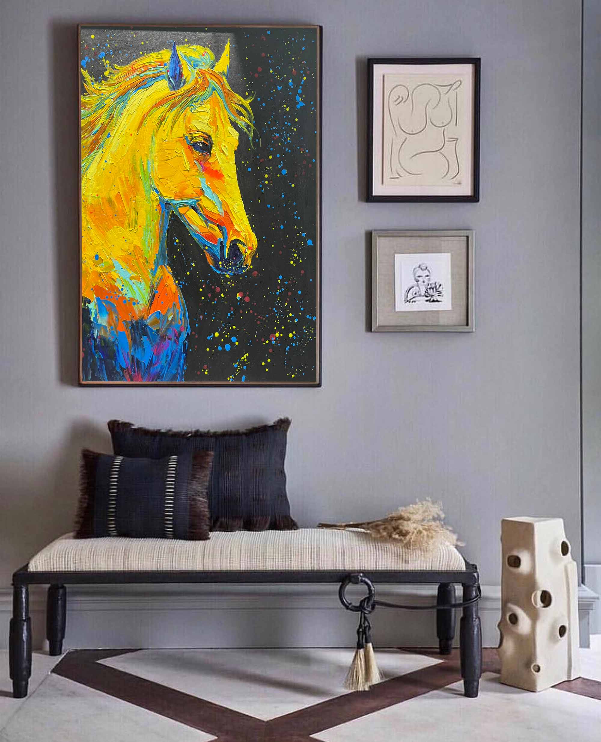Vibrant Neon Horse in Cosmic Colors