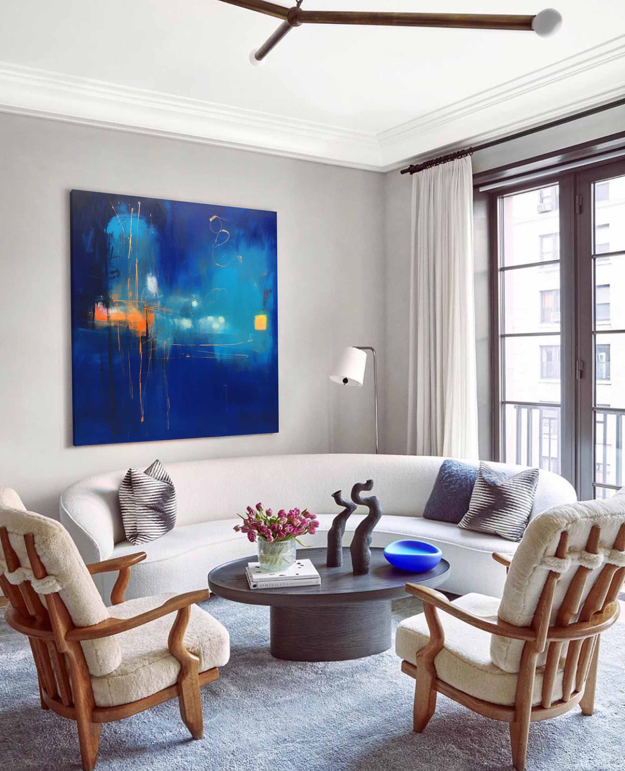 Nocturnal Blue Abstract Cityscape