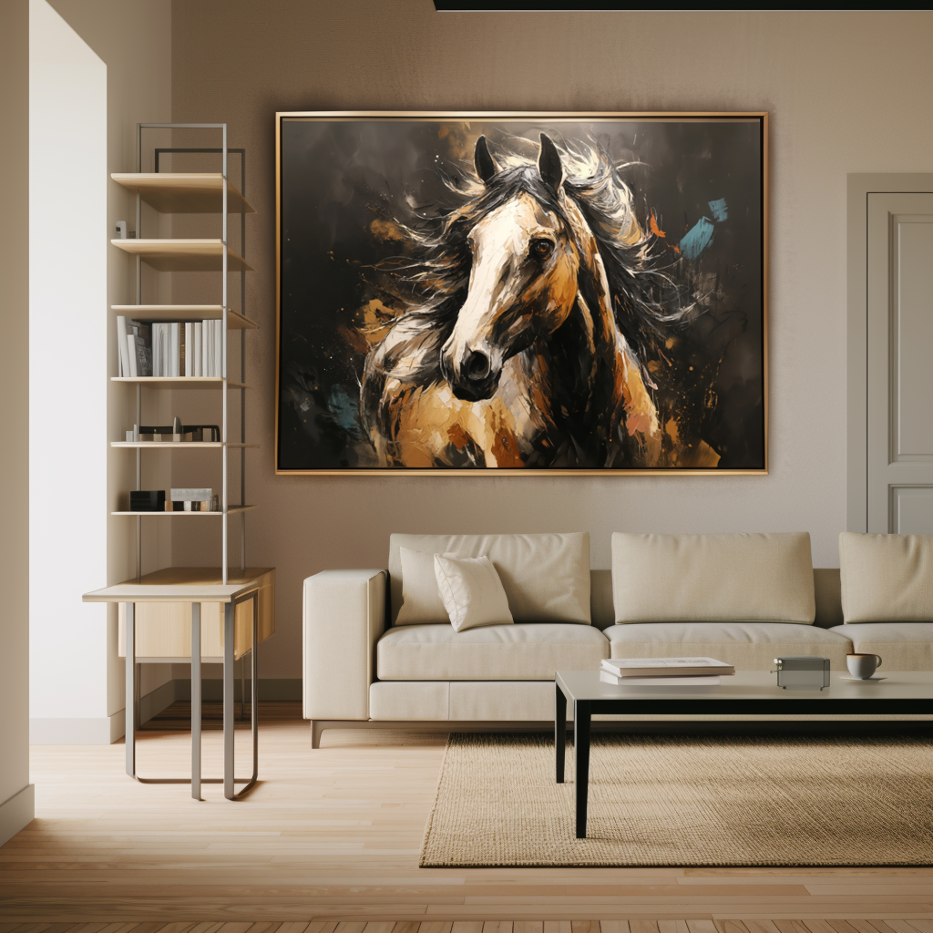 Abstract Horse Portrait Wall Art – Bold Running Horse Canvas Painting