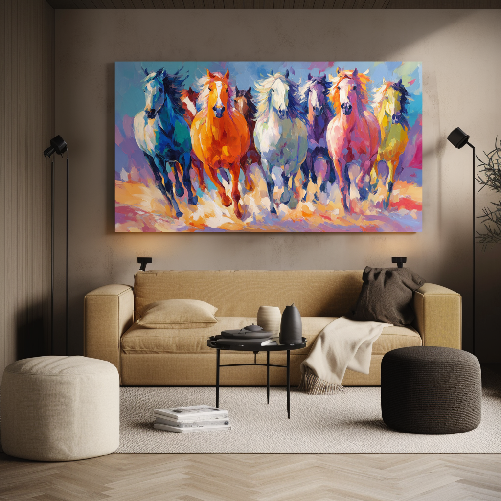 Large Colorful Running Horse Wall Art – Abstract Horse Canvas Painting