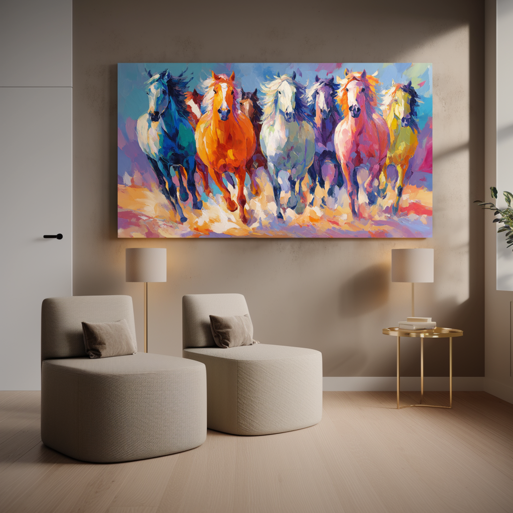 Large Colorful Running Horse Wall Art – Abstract Horse Canvas Painting