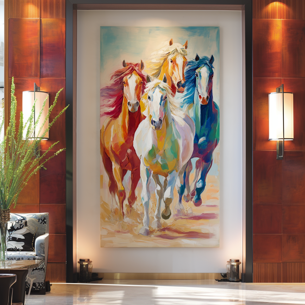 Vibrant Running Horses Oil Painting - Colorful Impressionist Animal Wall Art for Home Decor