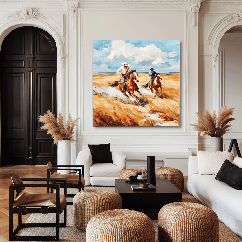 Western Cowboy Horse Racing Canvas – Rustic Wall Art for Home Decor