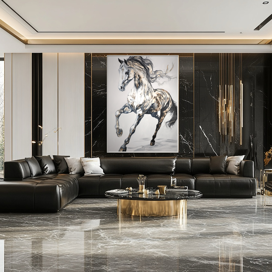 Spirit of Motion – Textured Abstract Horse Oil Painting, Modern Animal Wall Art for Living Room or Office