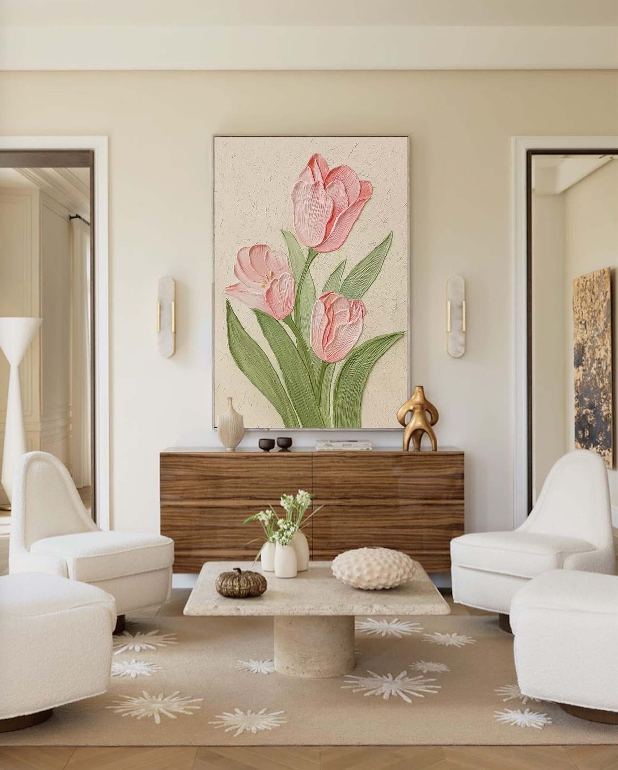 Pink Tulip Textured Canvas Art