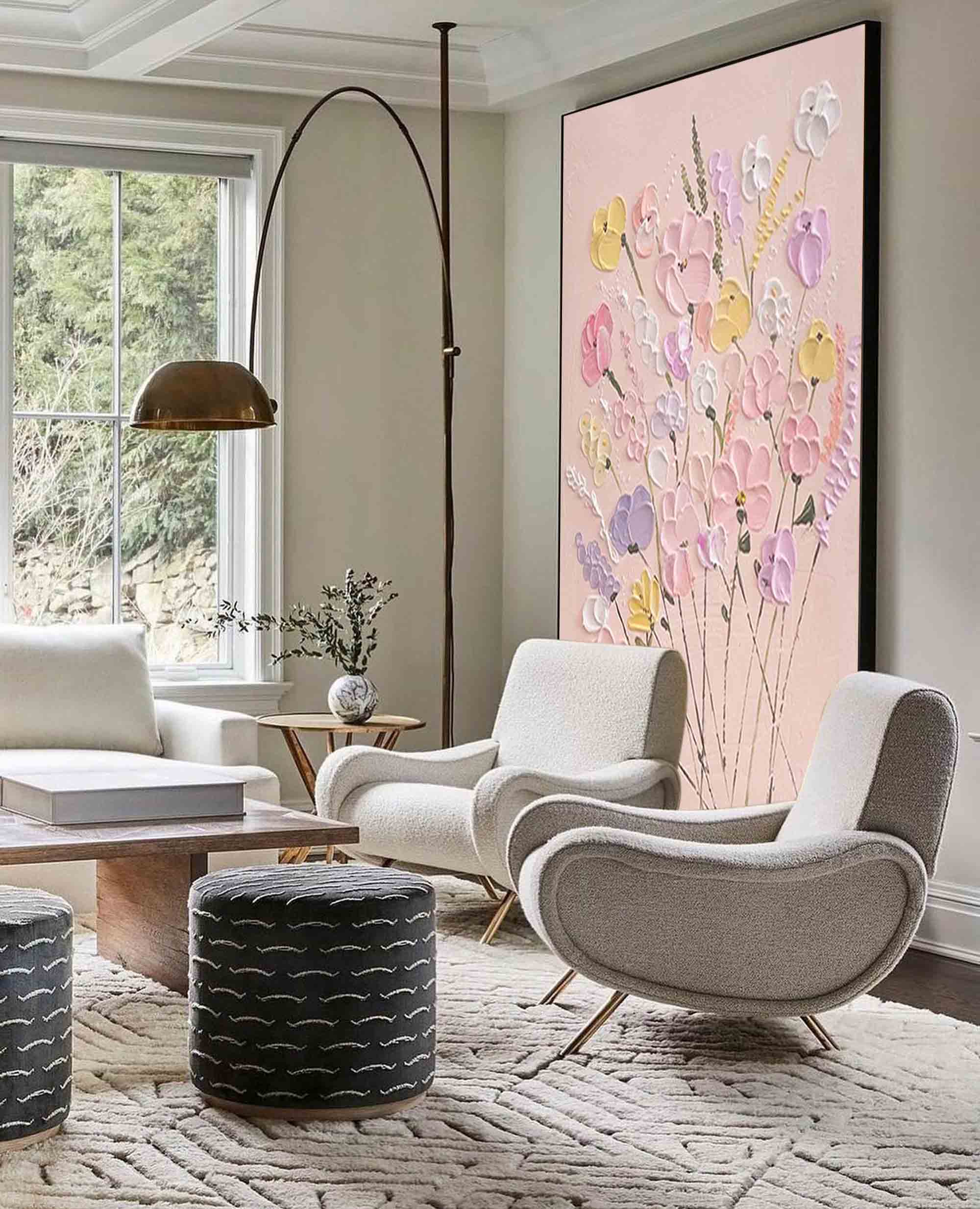 Pastel Floral Bouquet Relief Art