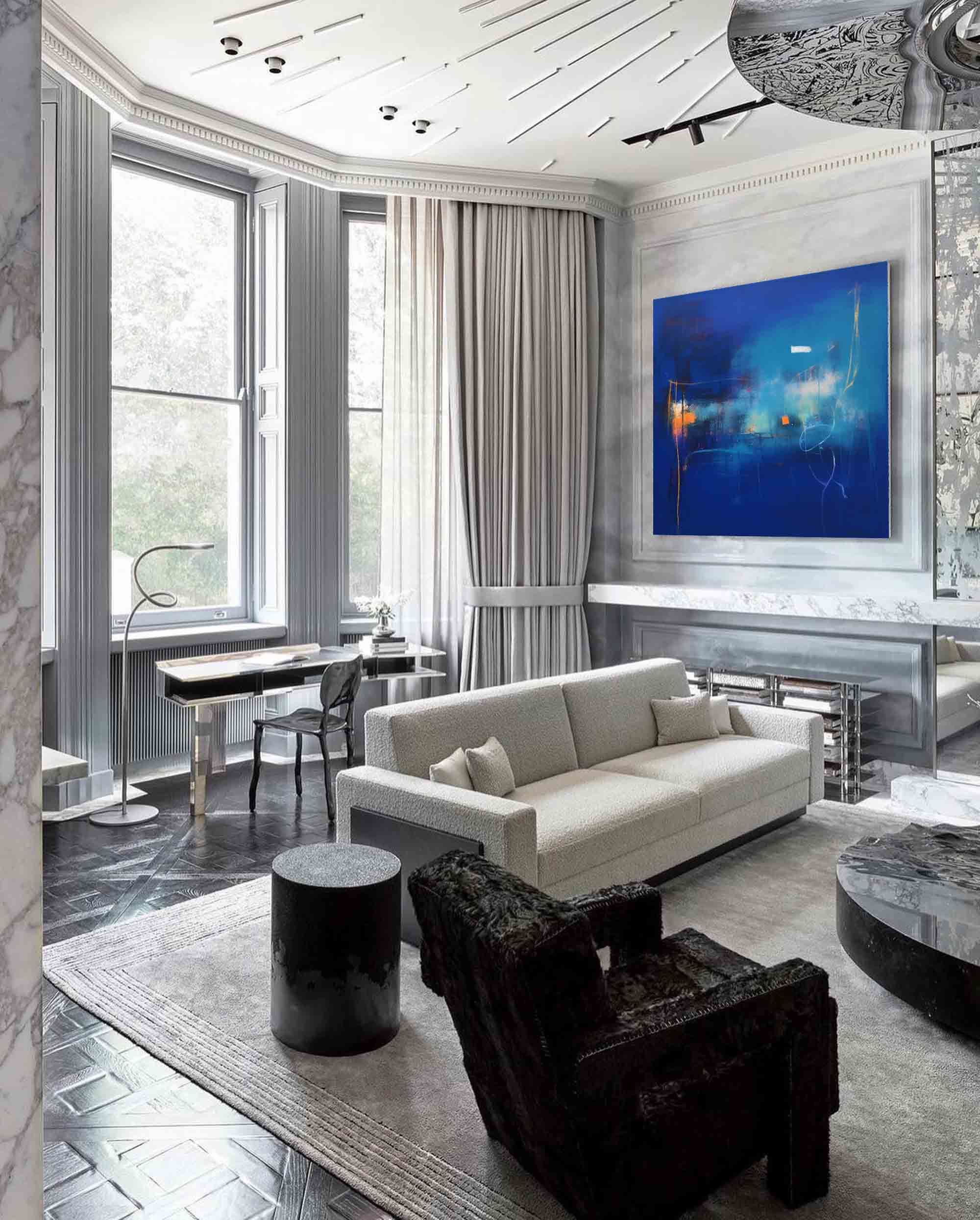 Deep Blue Abstract Horizon Art