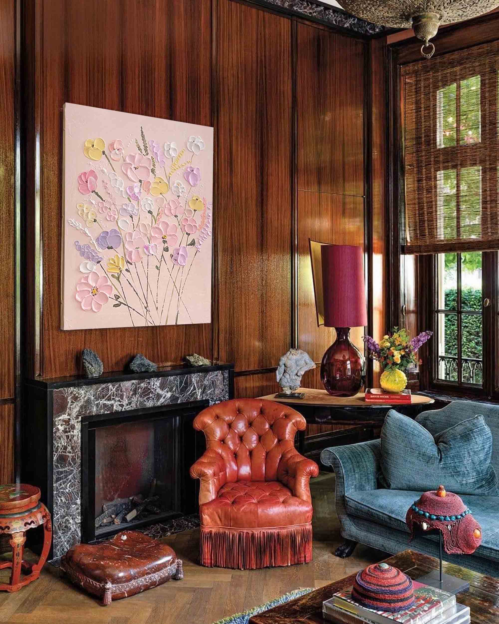 Pastel Floral Bouquet Relief Art