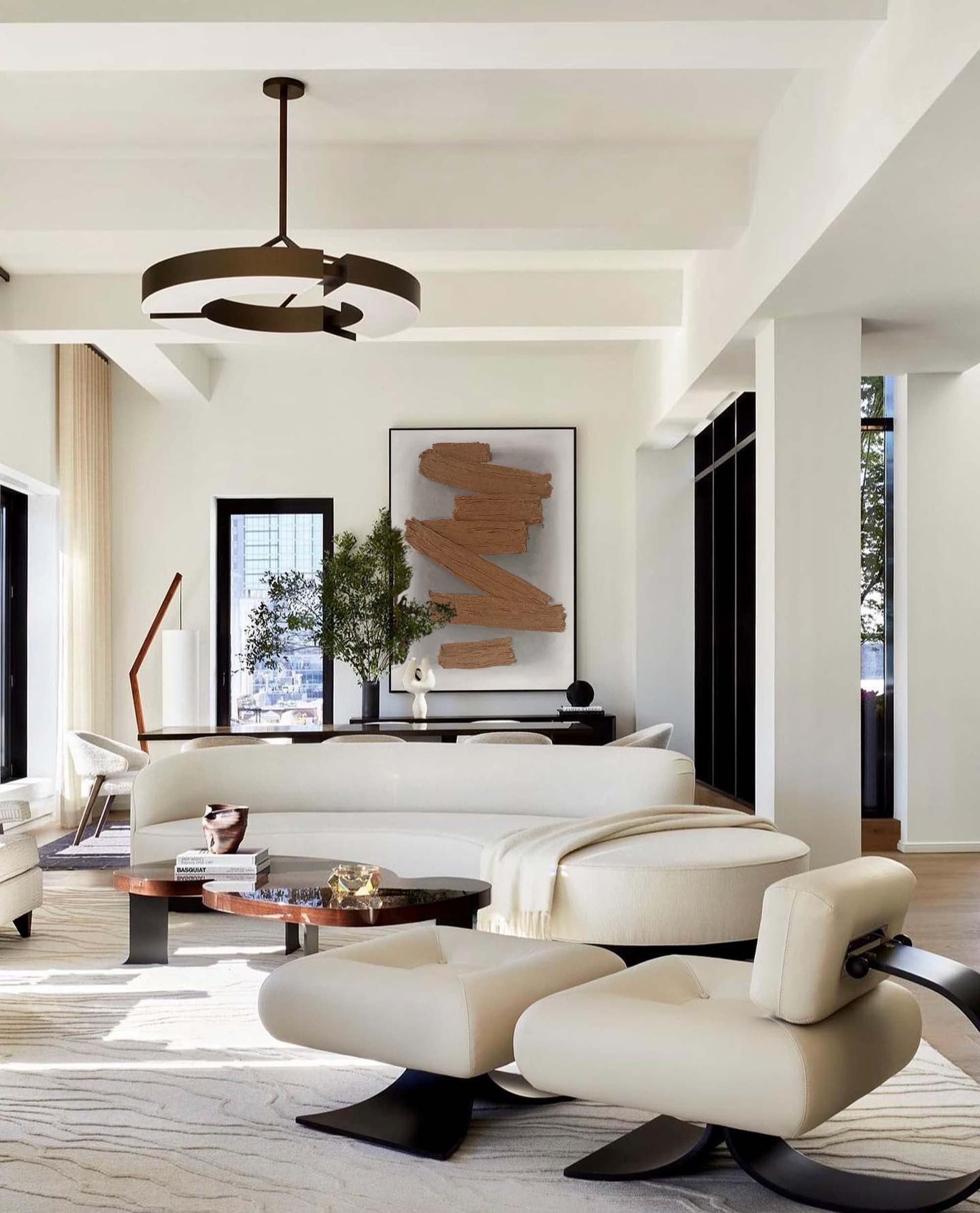 Abstract Brown Brushstrokes on Grey