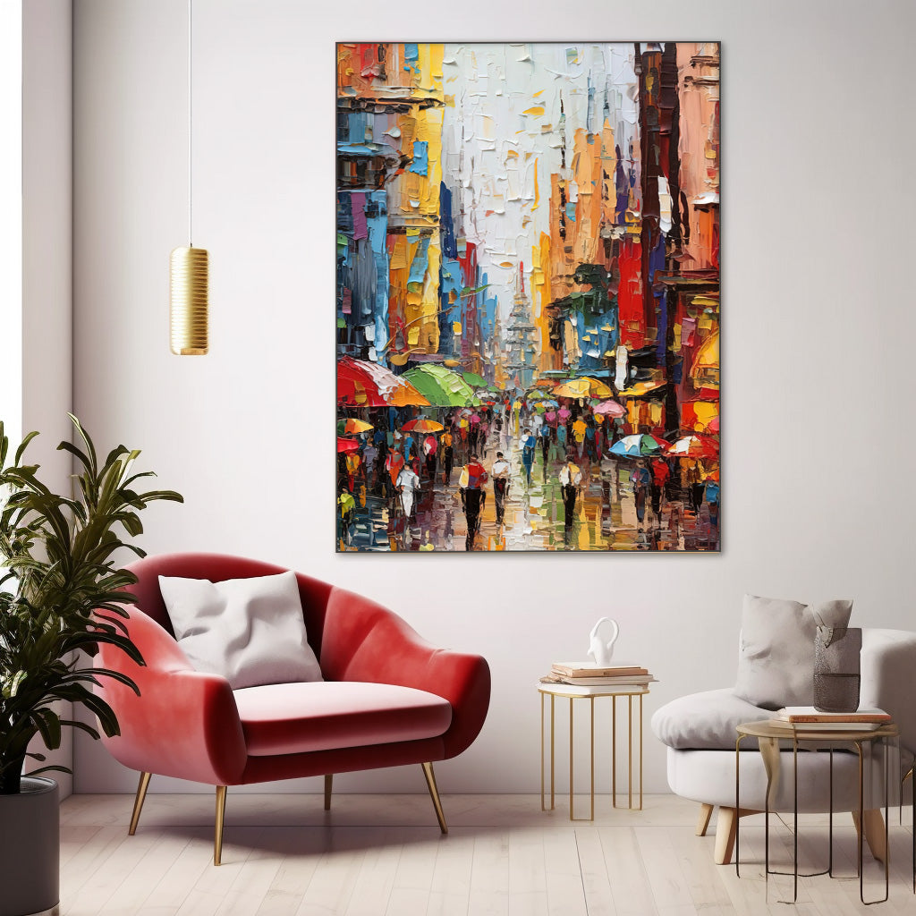 Colorful Street Scene Oil Painting