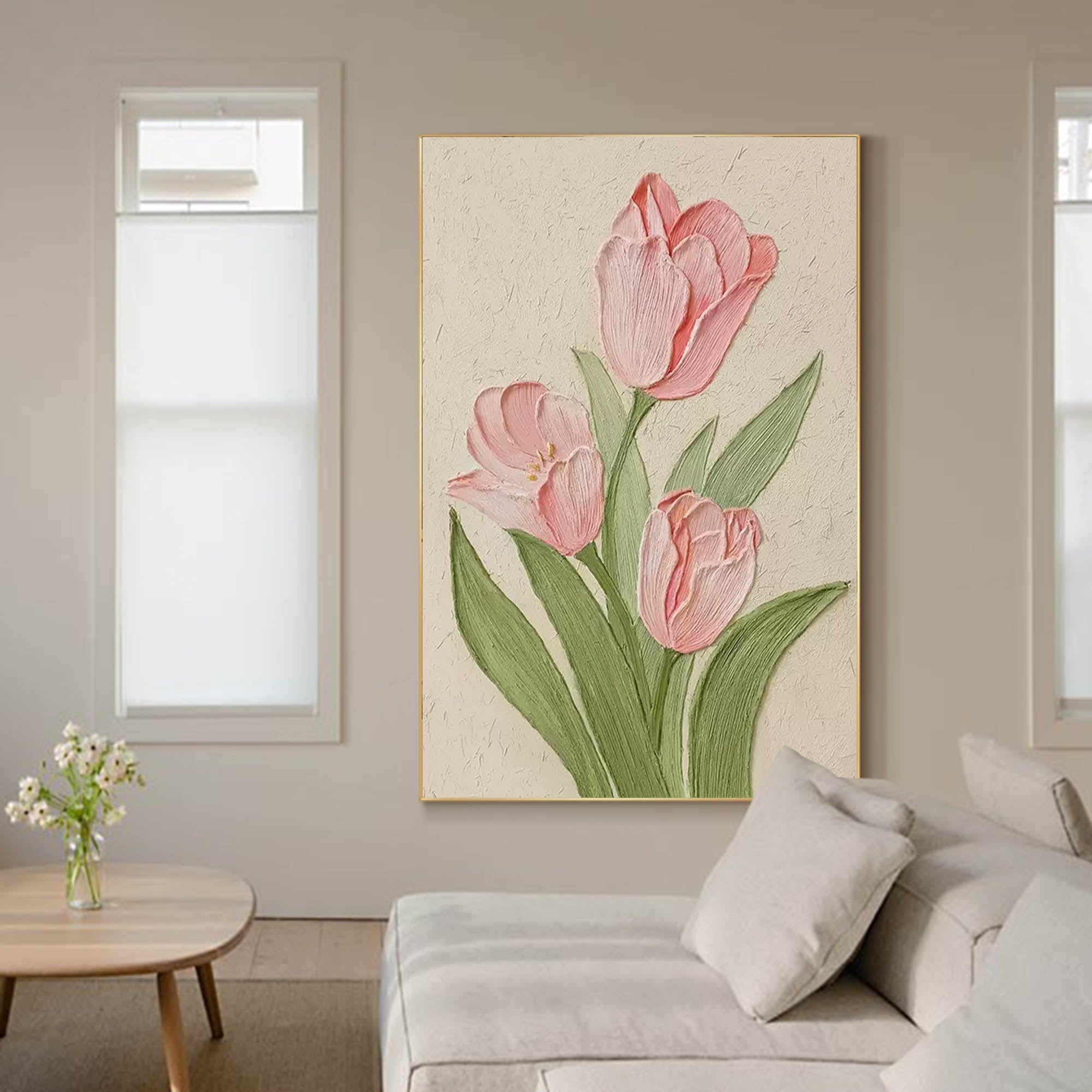 Pink Tulip Textured Canvas Art