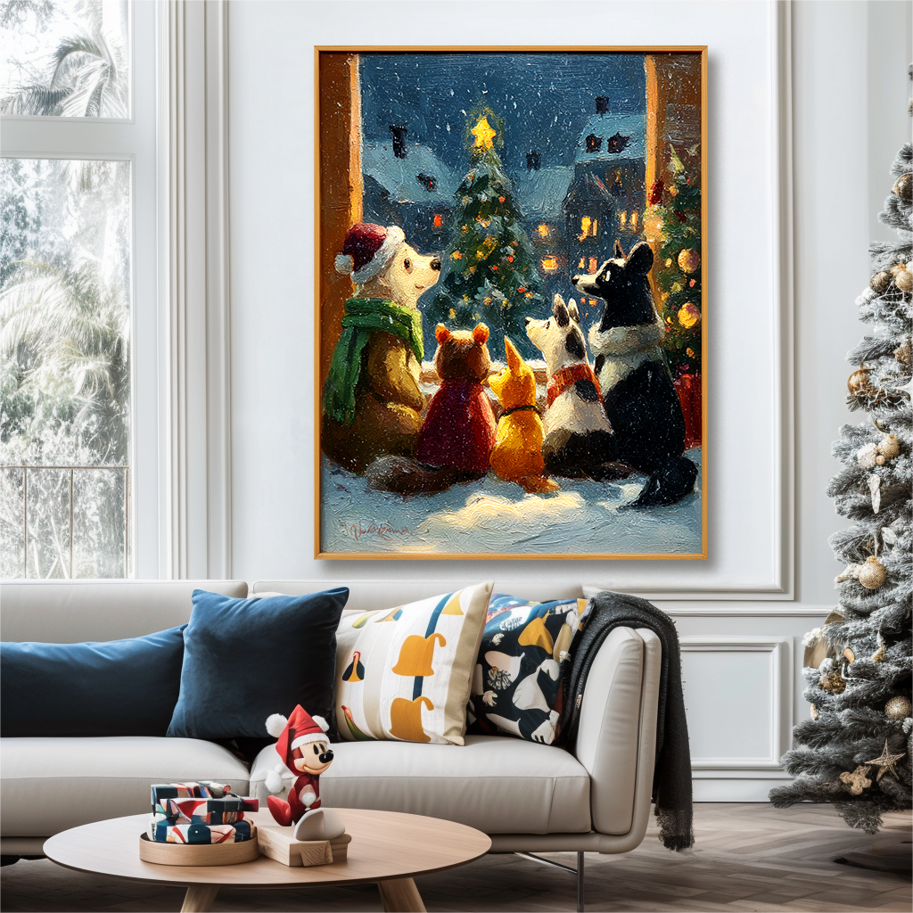 Christmas Companions – Cozy Animal Friends Textured Holiday Oil Painting