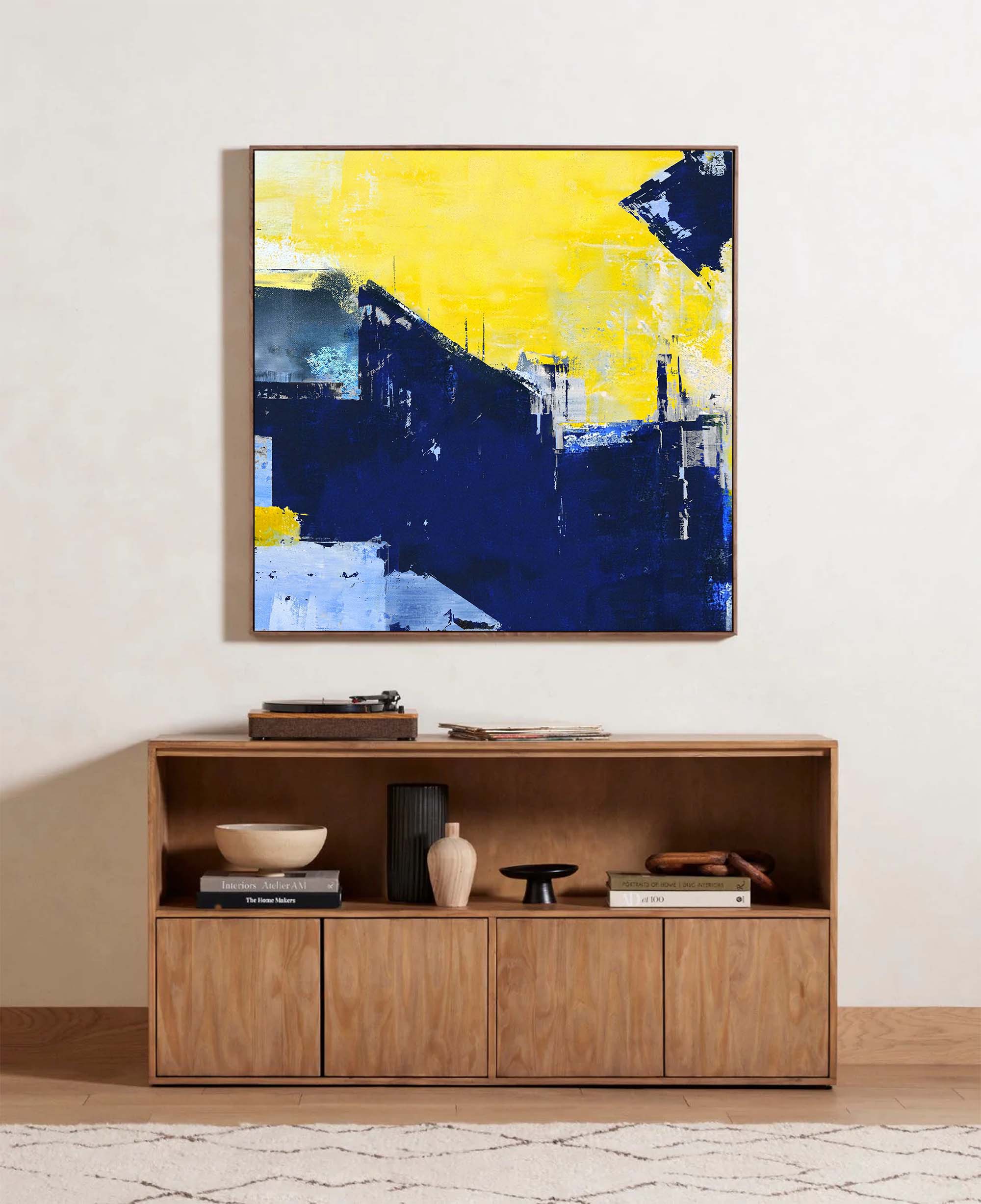 Bold Urban Skyline in Yellow Blue