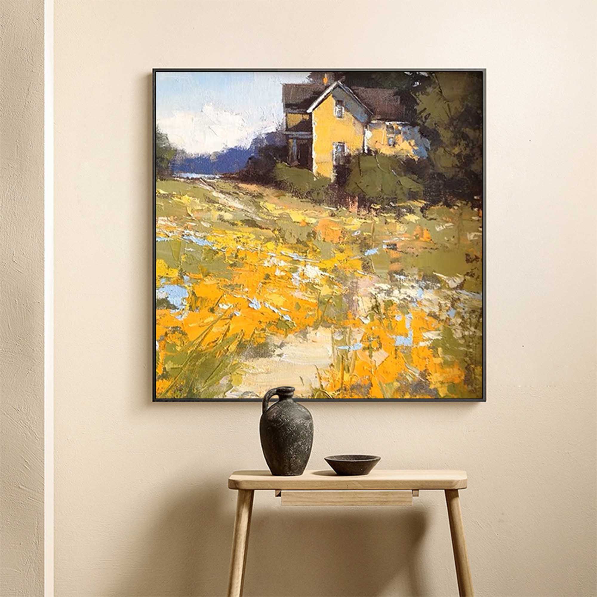 Rustic Cottage Landscape Oil Art