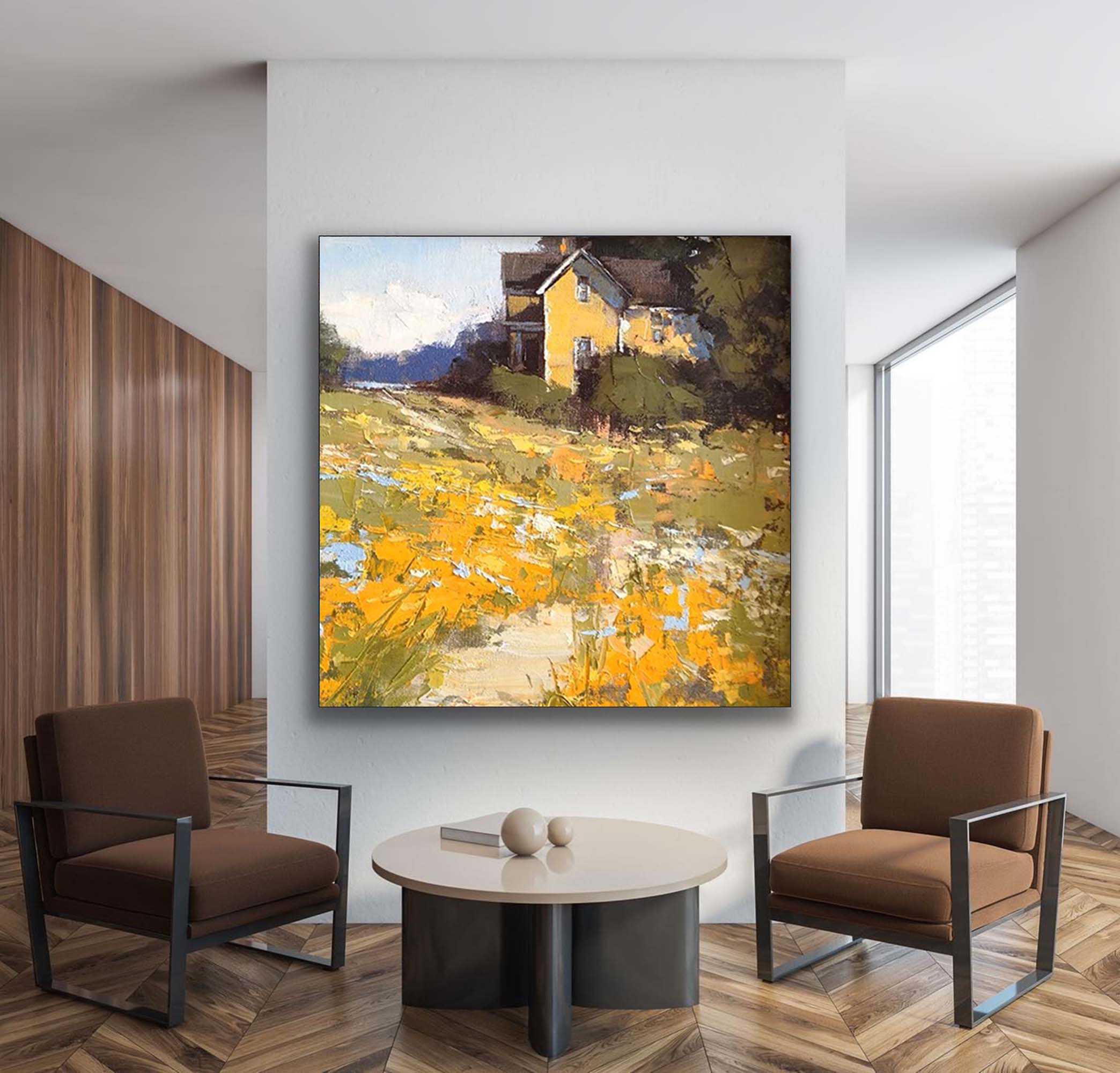 Rustic Cottage Landscape Oil Art