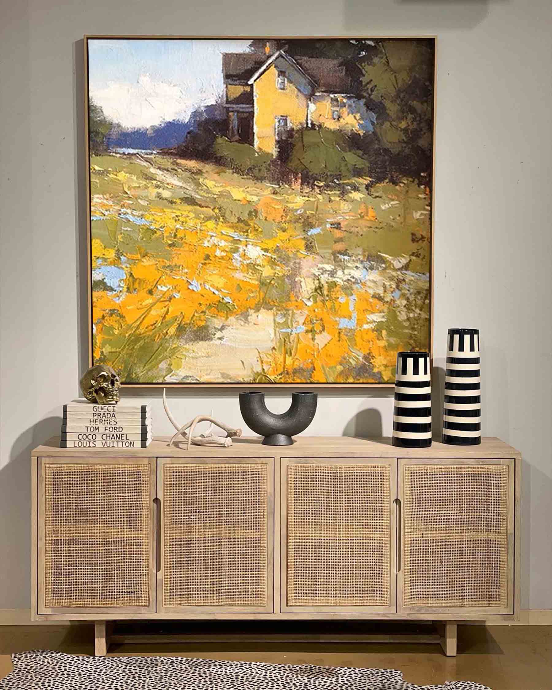 Rustic Cottage Landscape Oil Art