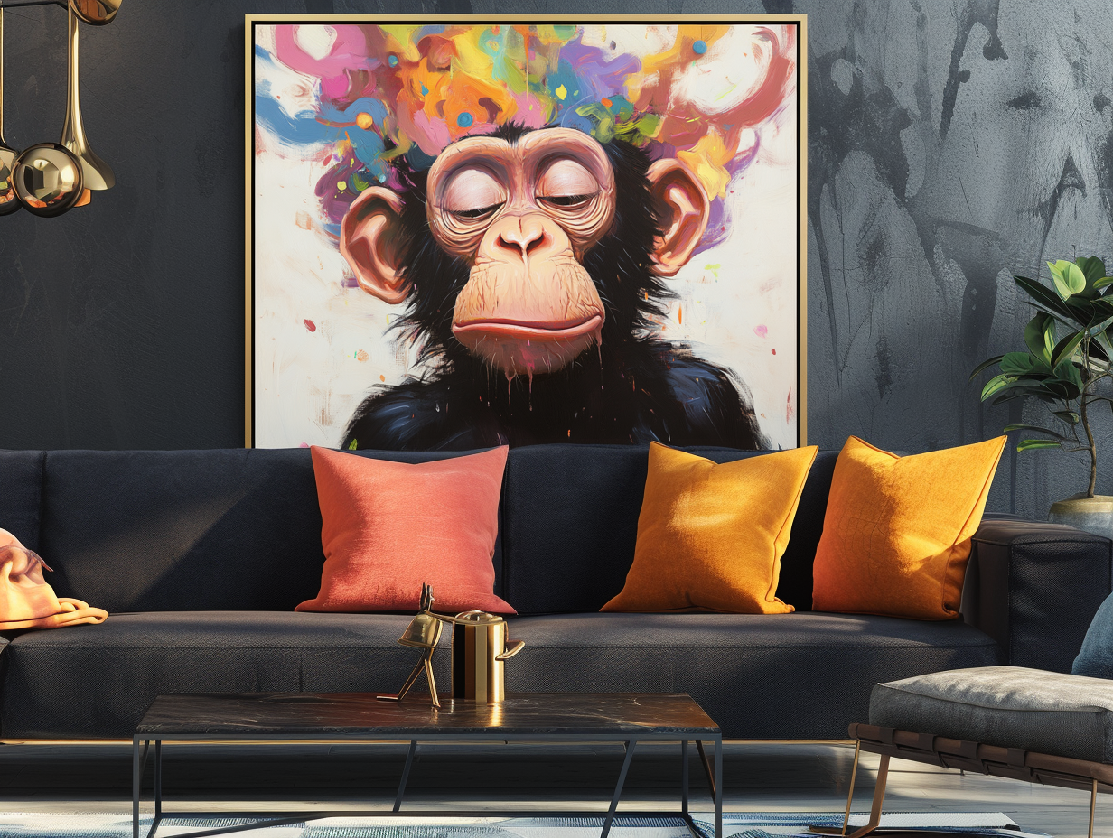 Serenity Monkey-Colorful Abstract Monkey Portrait Painting for Modern Decor