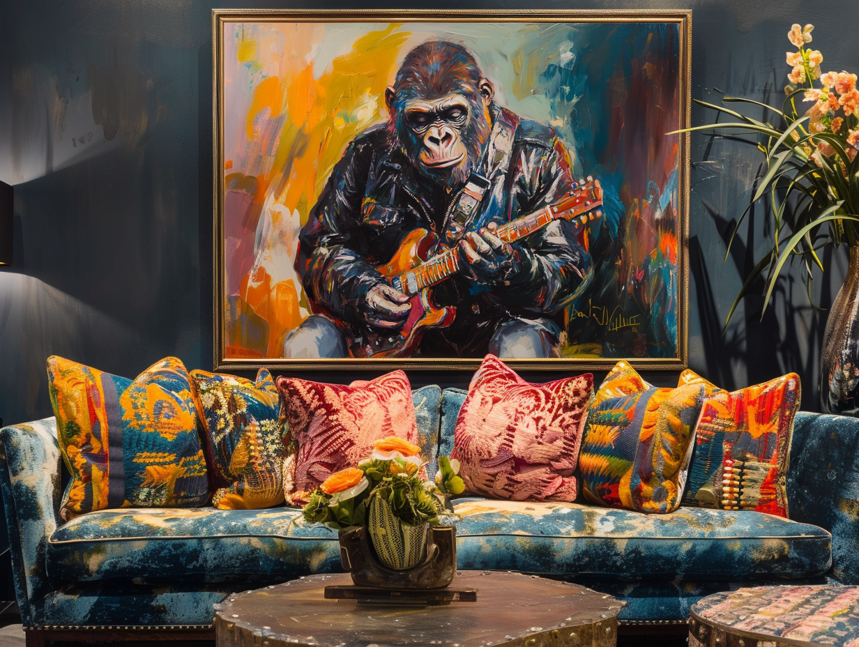 Rhythm Beast - Gorilla Playing Guitar Painting for Modern Creative Interiors