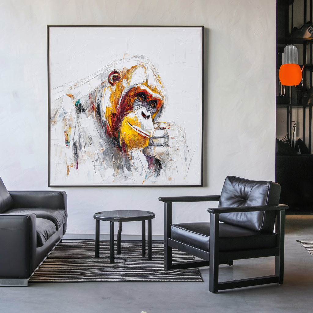 Contemplation – Abstract Gorilla Portrait | Textured Knife-Painted Wildlife Wall Art