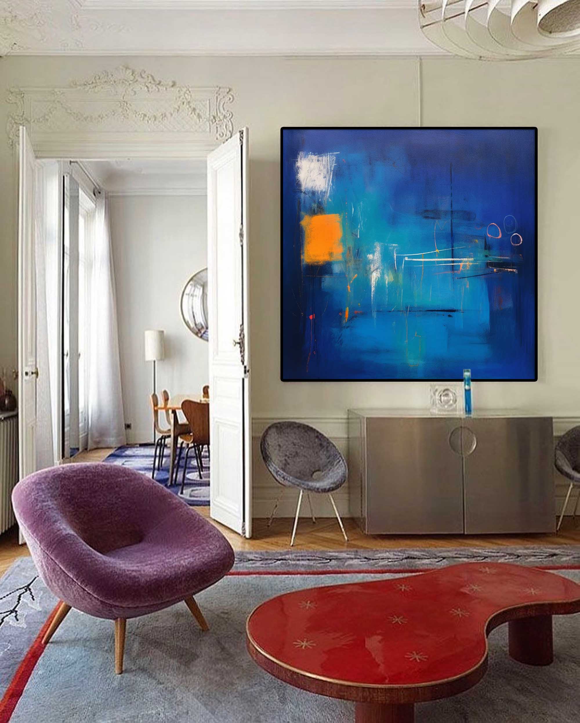 Electric Blue Abstract Horizon Art
