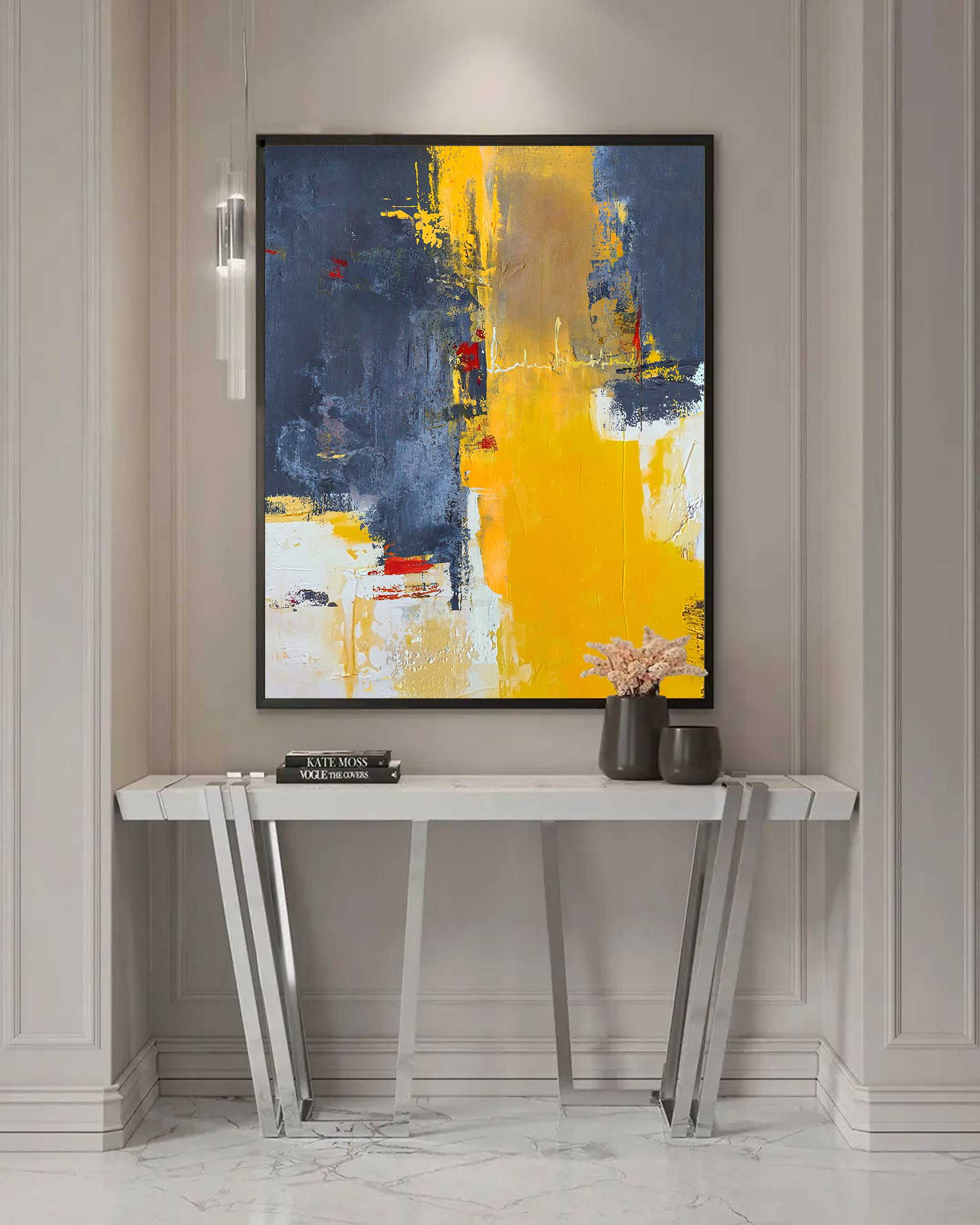 Modern Charcoal and Yellow Art
