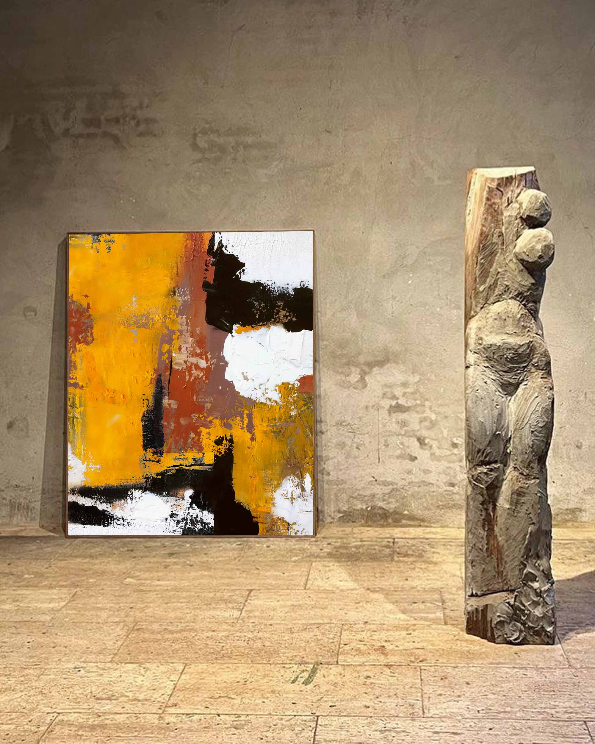 Textured Amber Abstract Wall Art